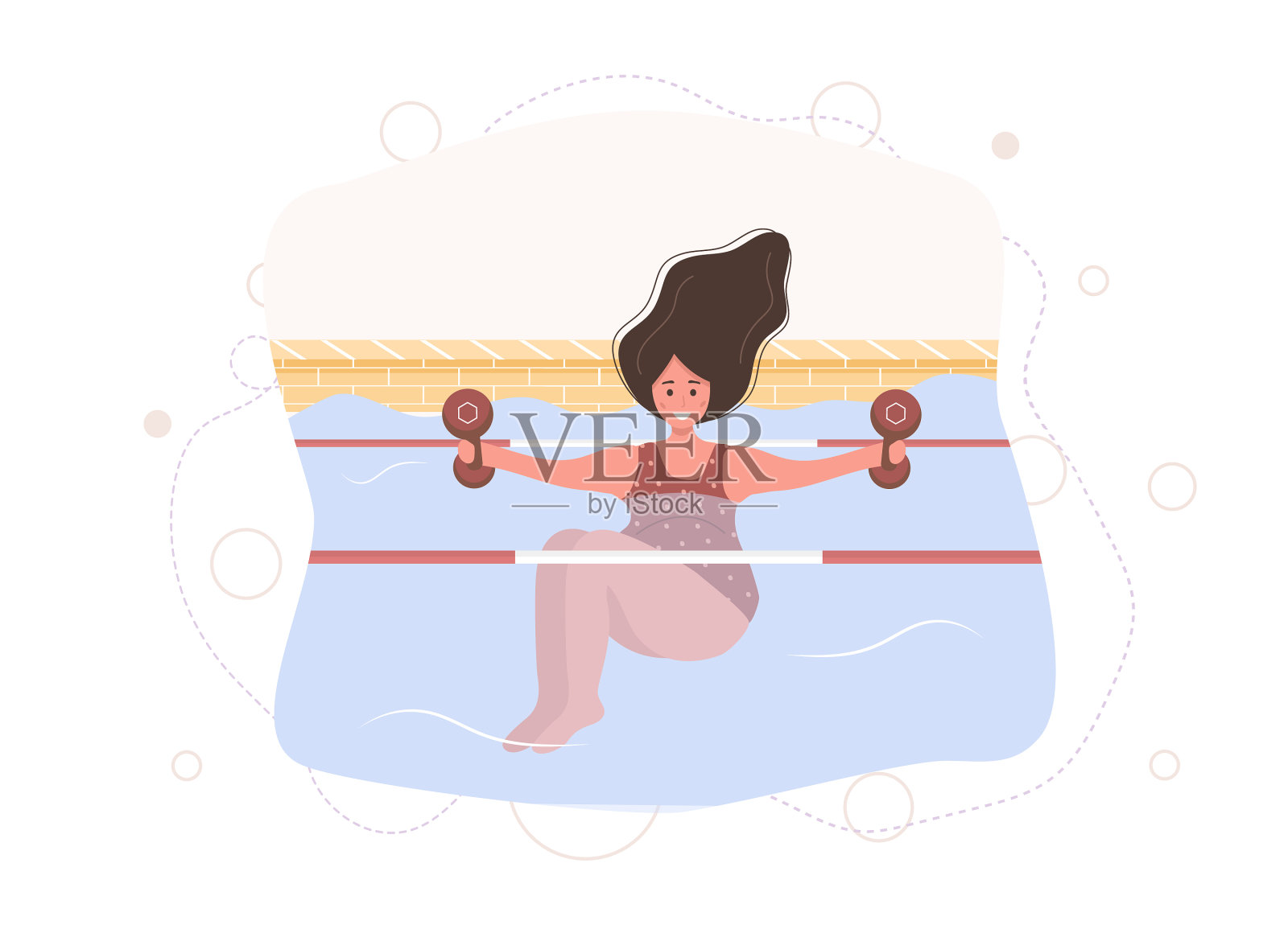 孕妇穿着比基尼在泳池游泳健身插画图片素材