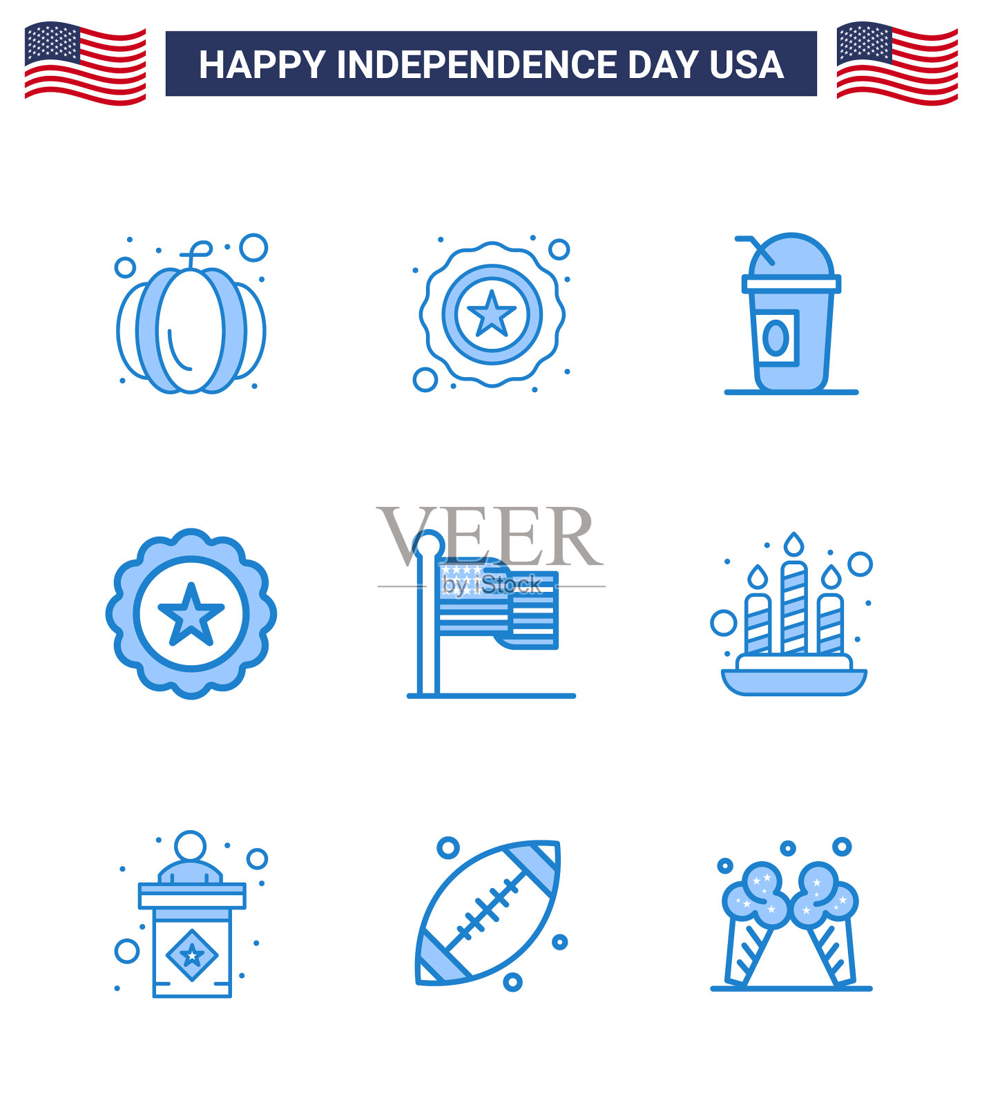 9个美国蓝包独立日标志插画图片素材