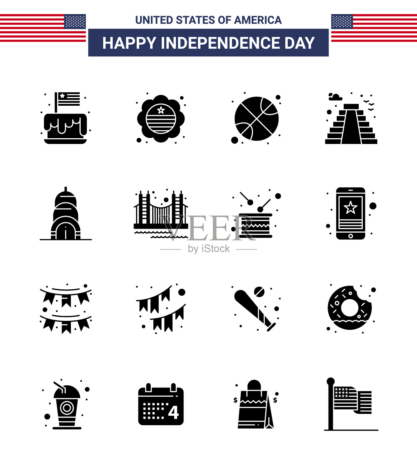 打包16个创意美国独立日相关插画图片素材
