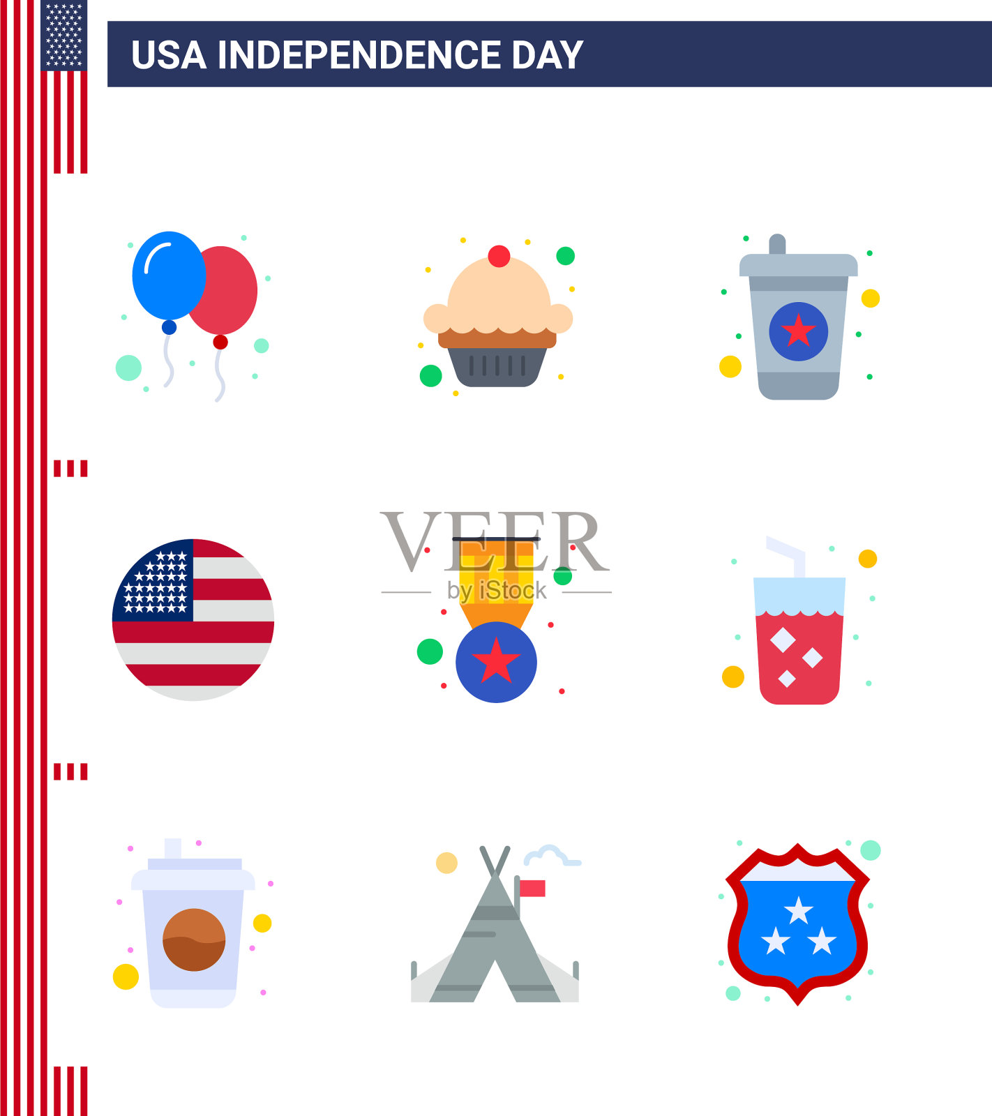 快乐的独立日9单位图标包web插画图片素材