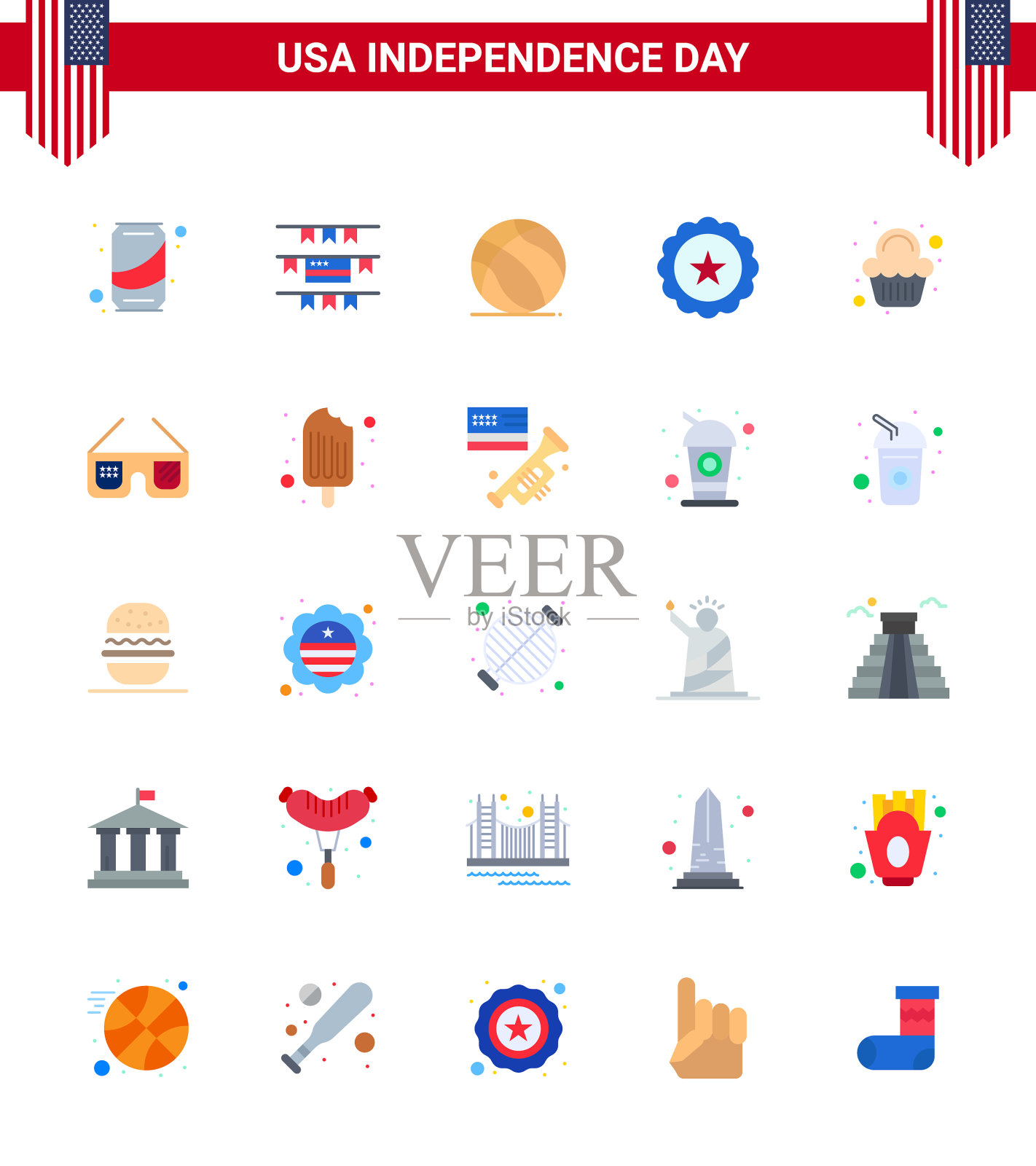 独立日快乐包装25个公寓标志和插画图片素材