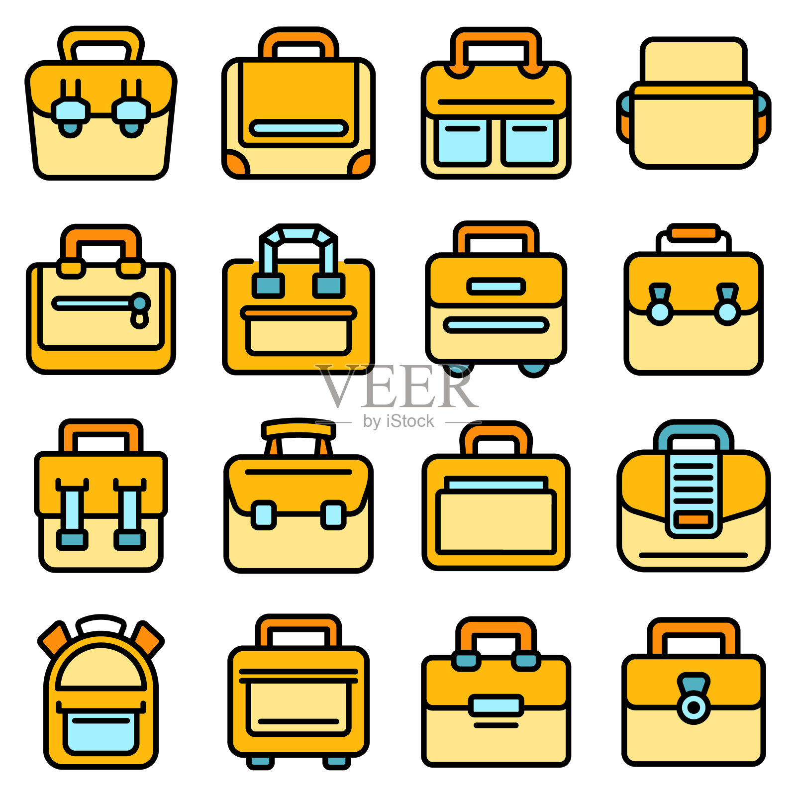 笔记本包图标设置矢量平面图标素材