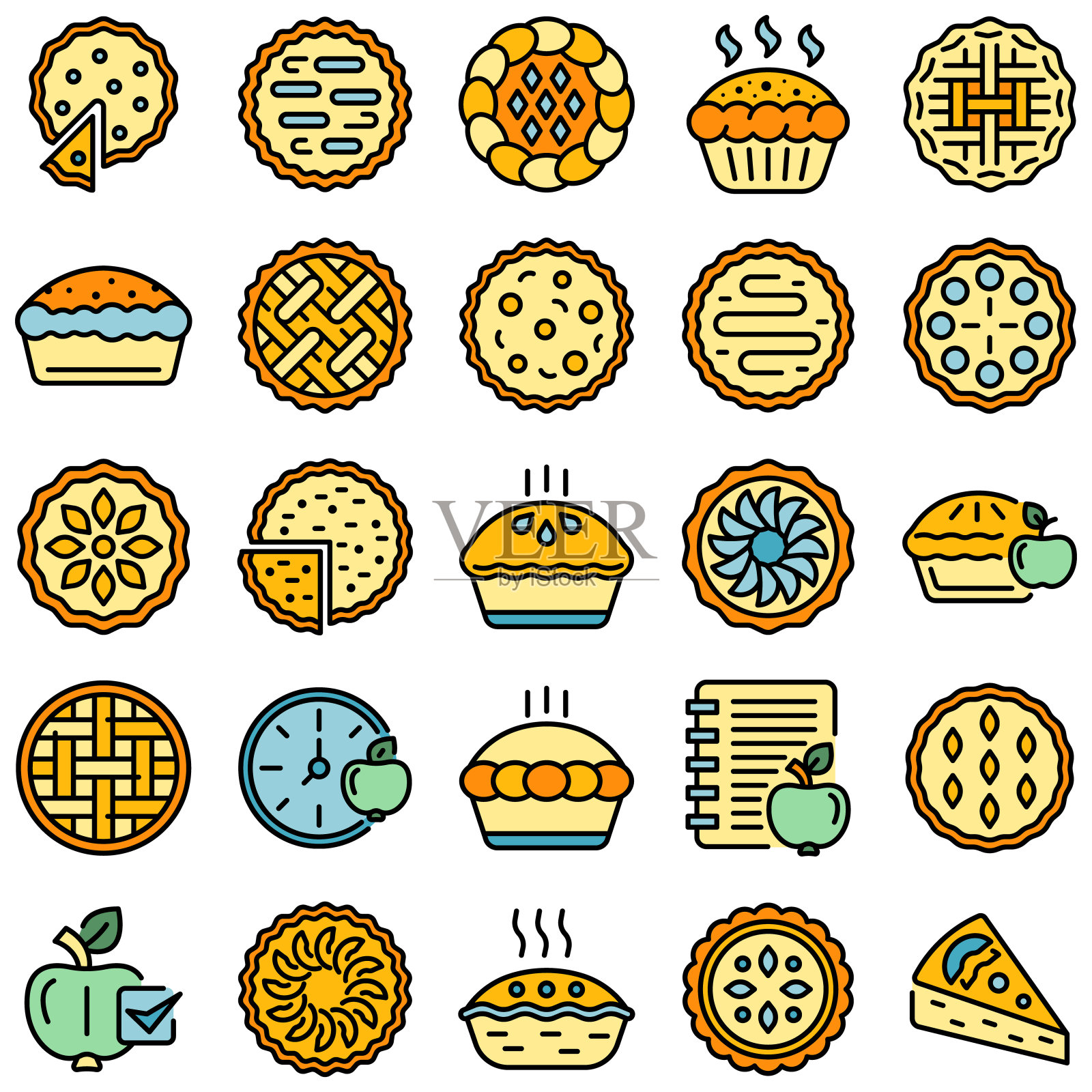 苹果派图标将矢量设置为平面插画图片素材