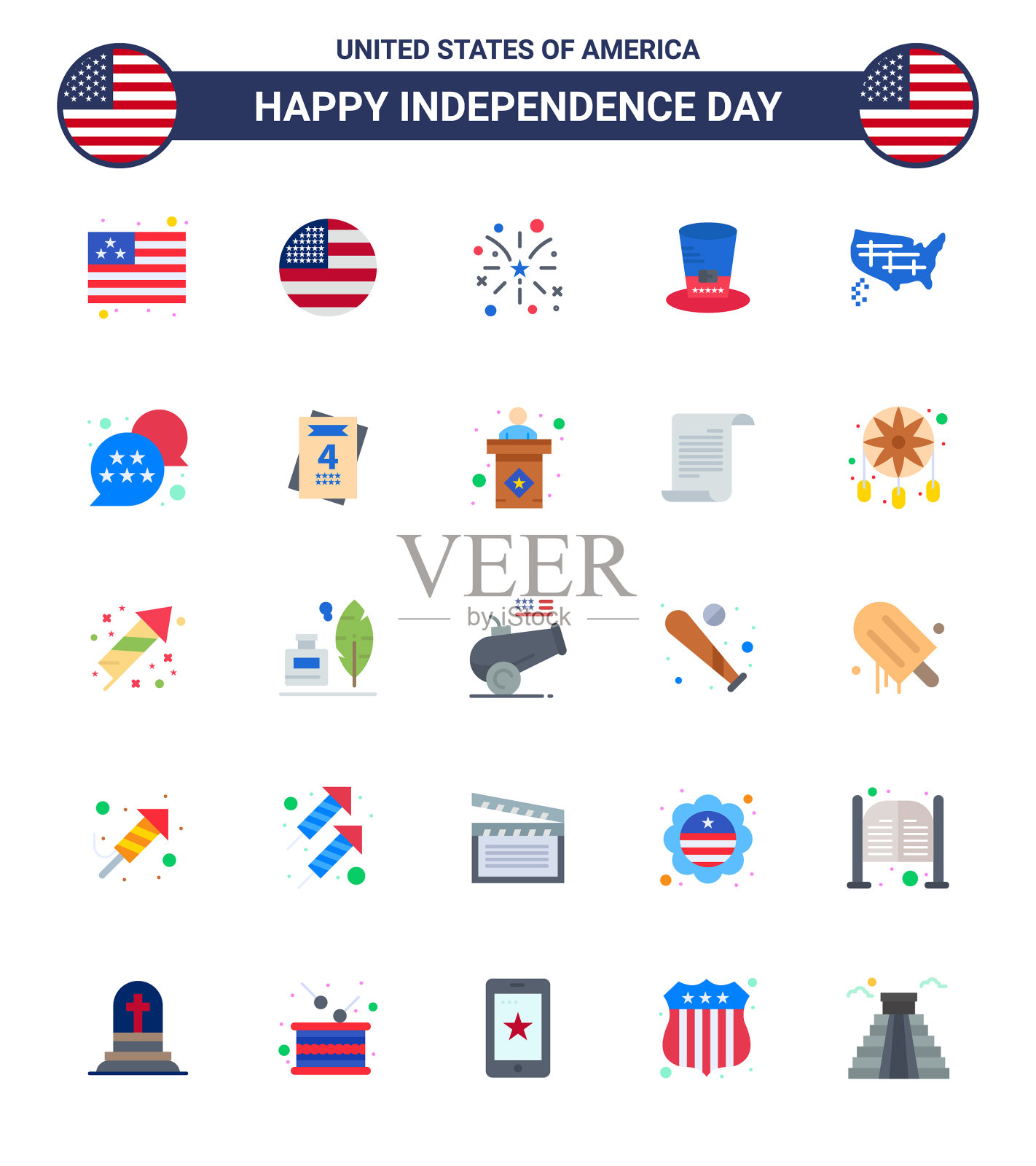 独立日快乐25个单位图标包的web图标素材