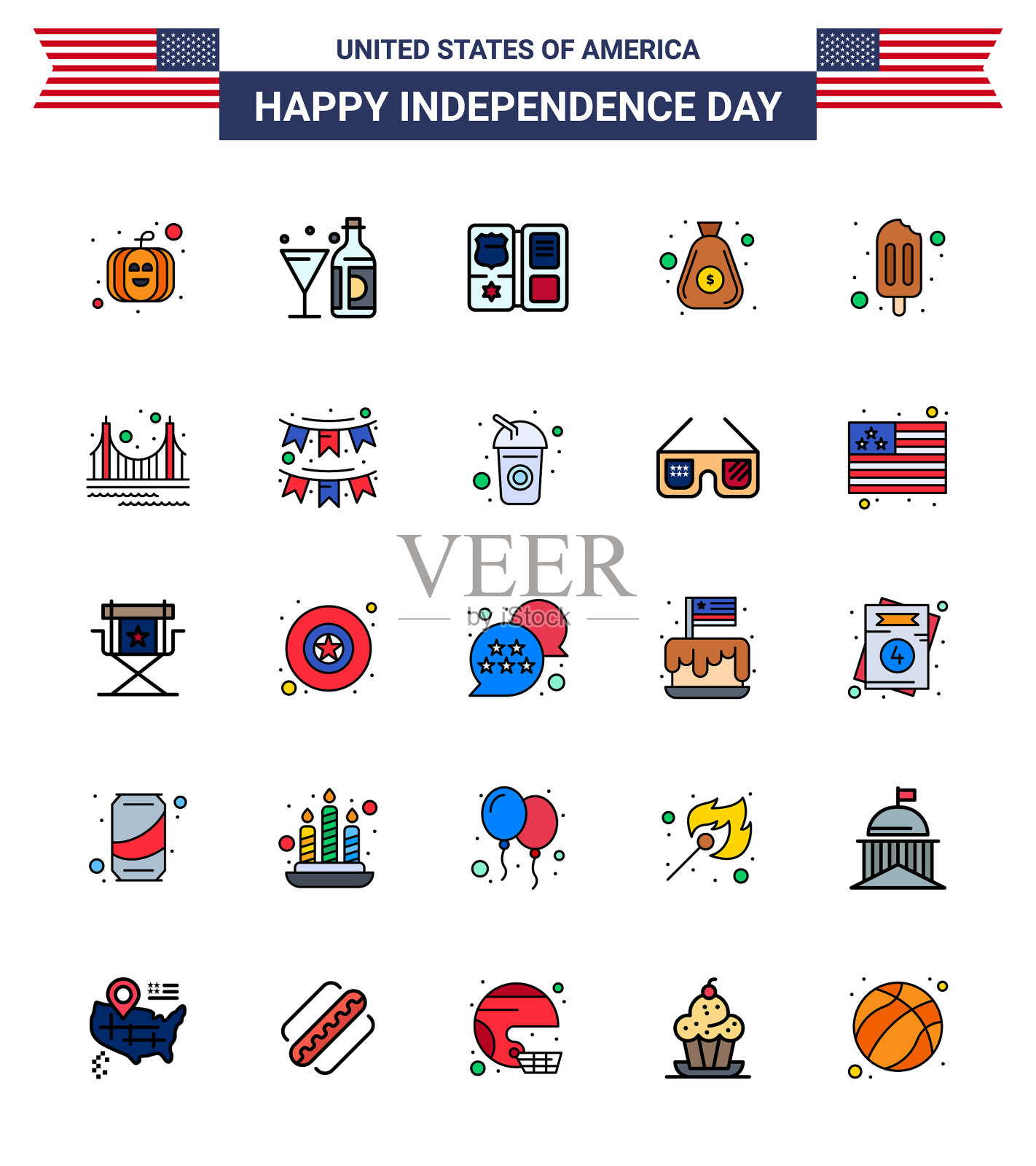 美国独立日平填线设25插画图片素材