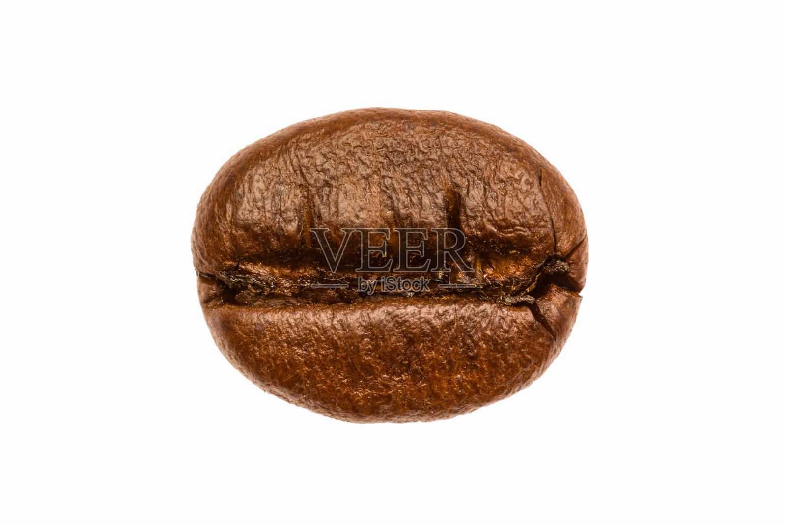 在白色背景前分离出一颗单独的烘培咖啡豆照片摄影图片
