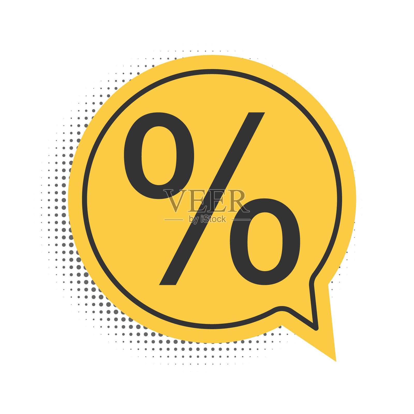 黑色百分比符号折扣图标孤立在白色背景。销售百分比-价格标签,标签。黄色语音气泡符号。向量图标素材