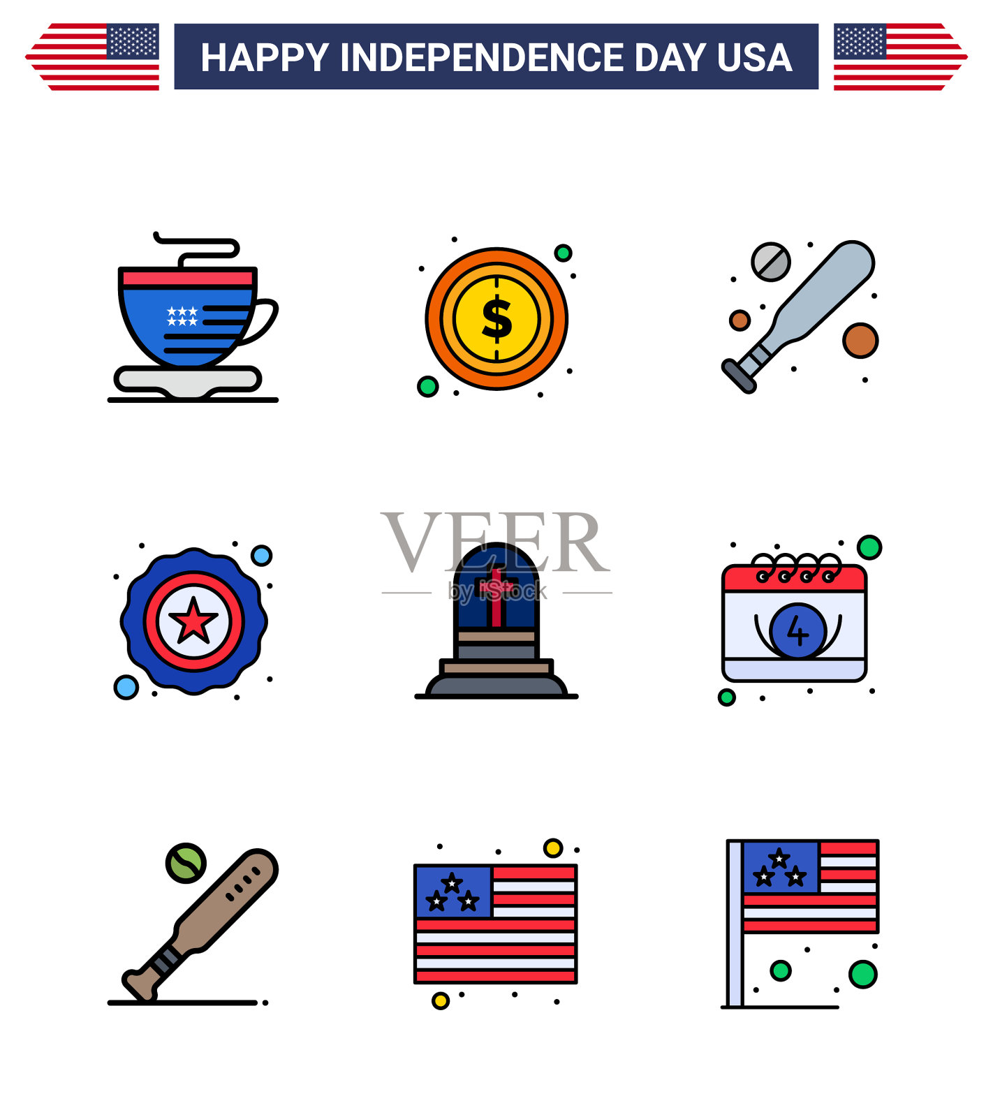 9 .美国平填线装独立日插画图片素材