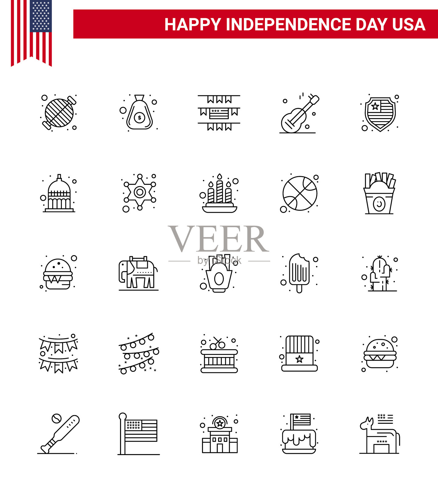 美国独立日线设25美国插画图片素材