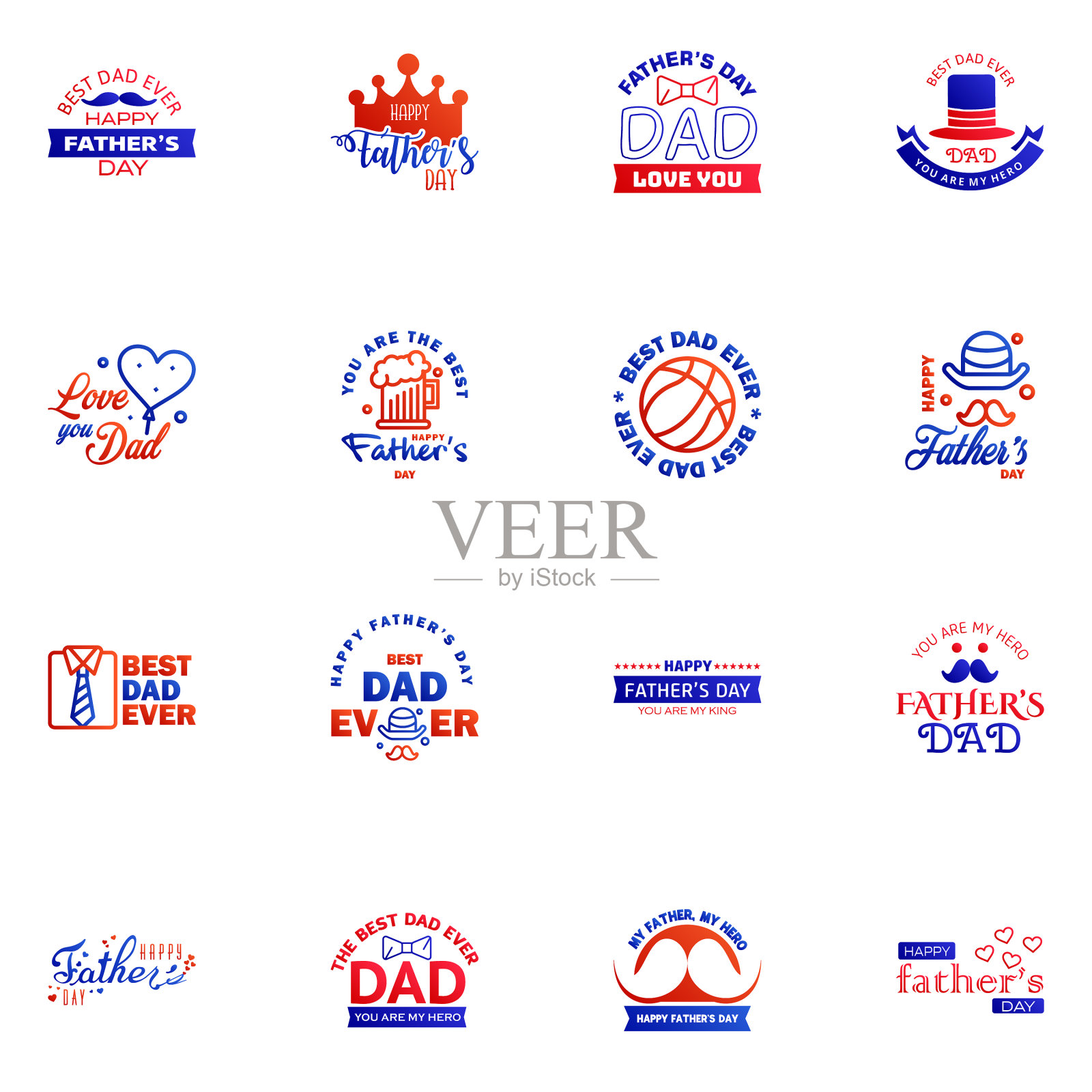 父亲节祝福手刻字徽章插画图片素材