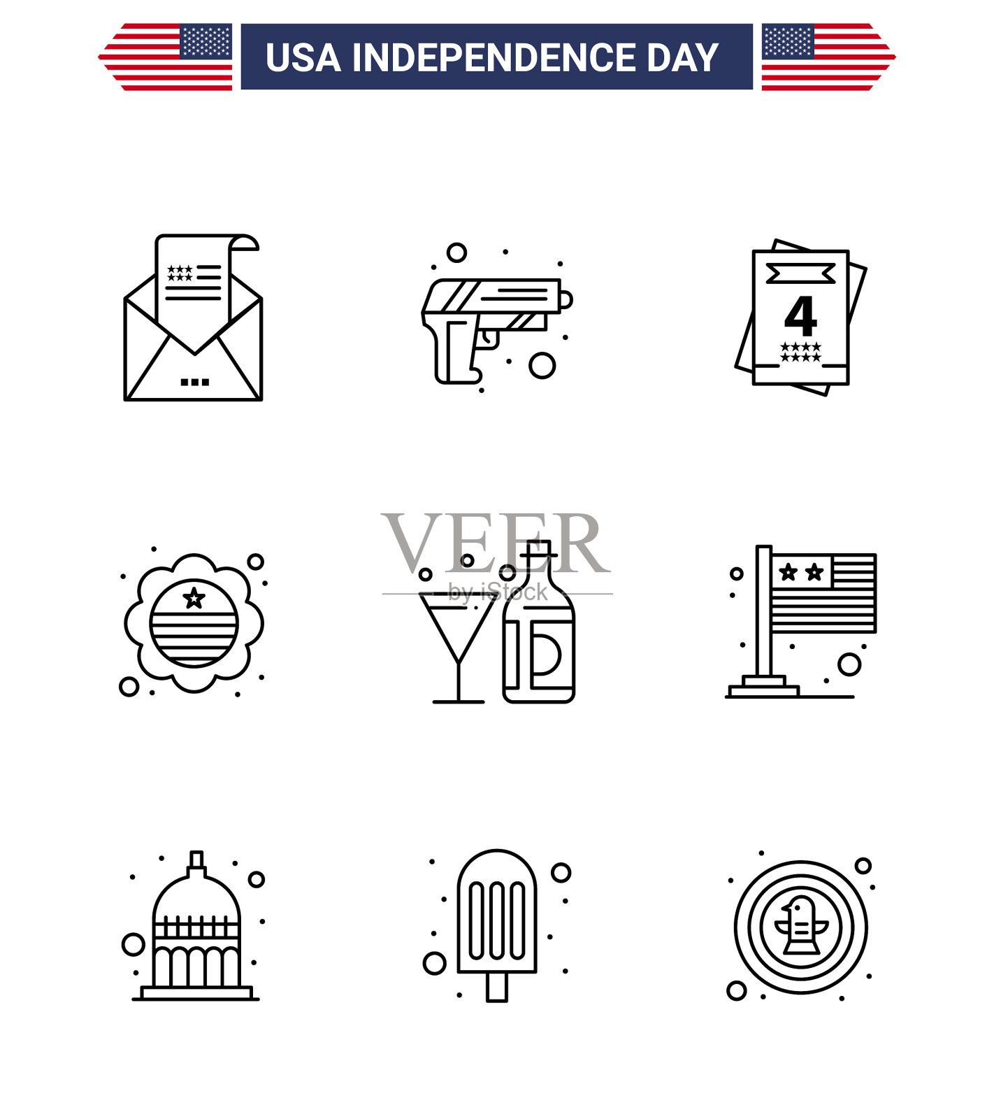 现代集9线和符号在美国插画图片素材