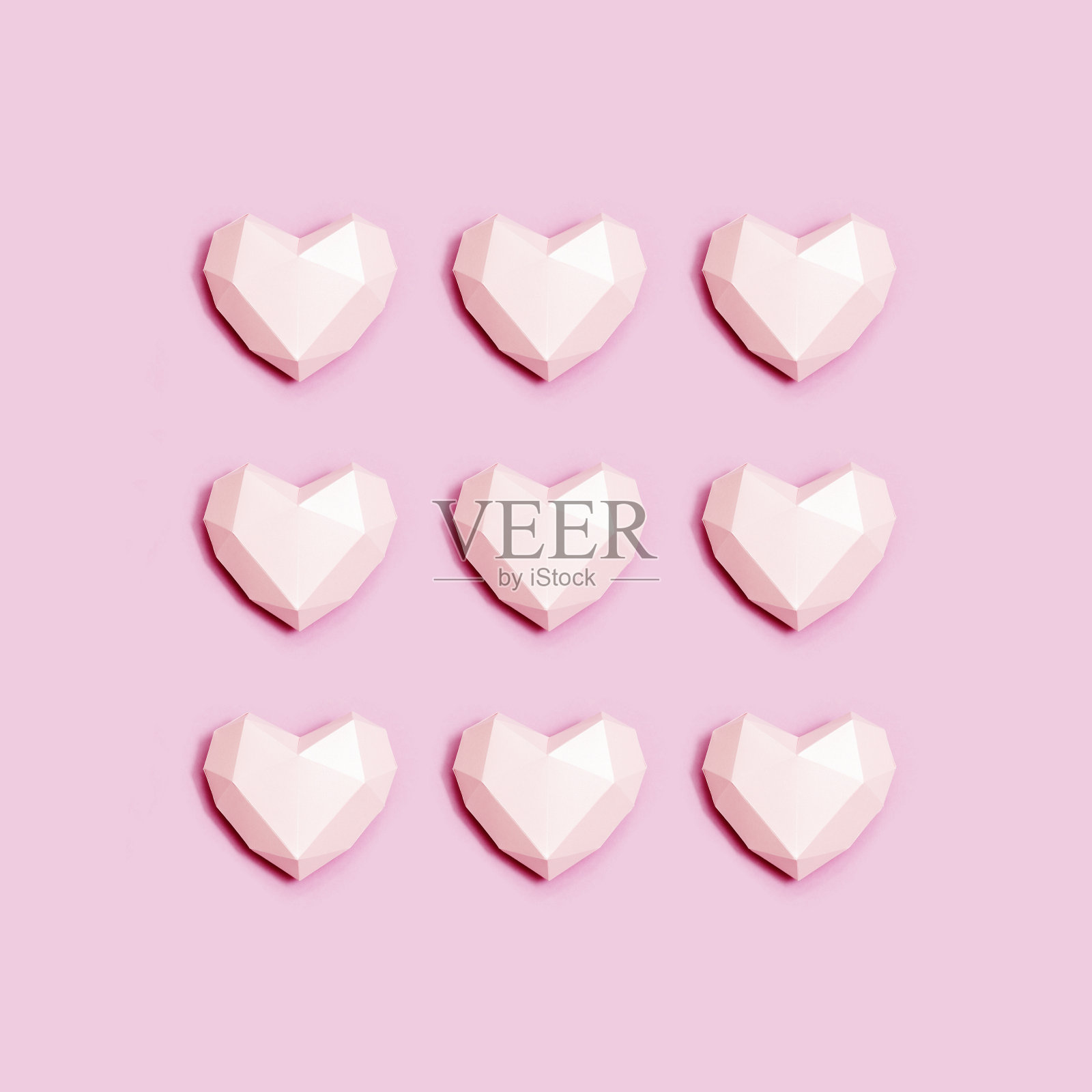 创意平铺与体积粉红色。爱的贺卡。时尚款式款式。照片摄影图片