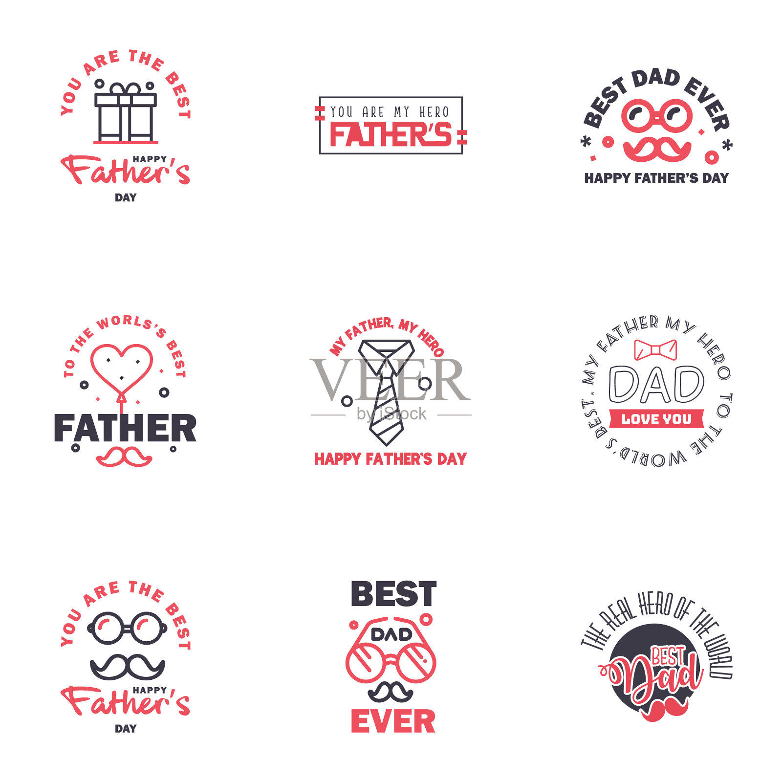 祝父亲节快乐,黑色和粉红色的字母插画图片素材