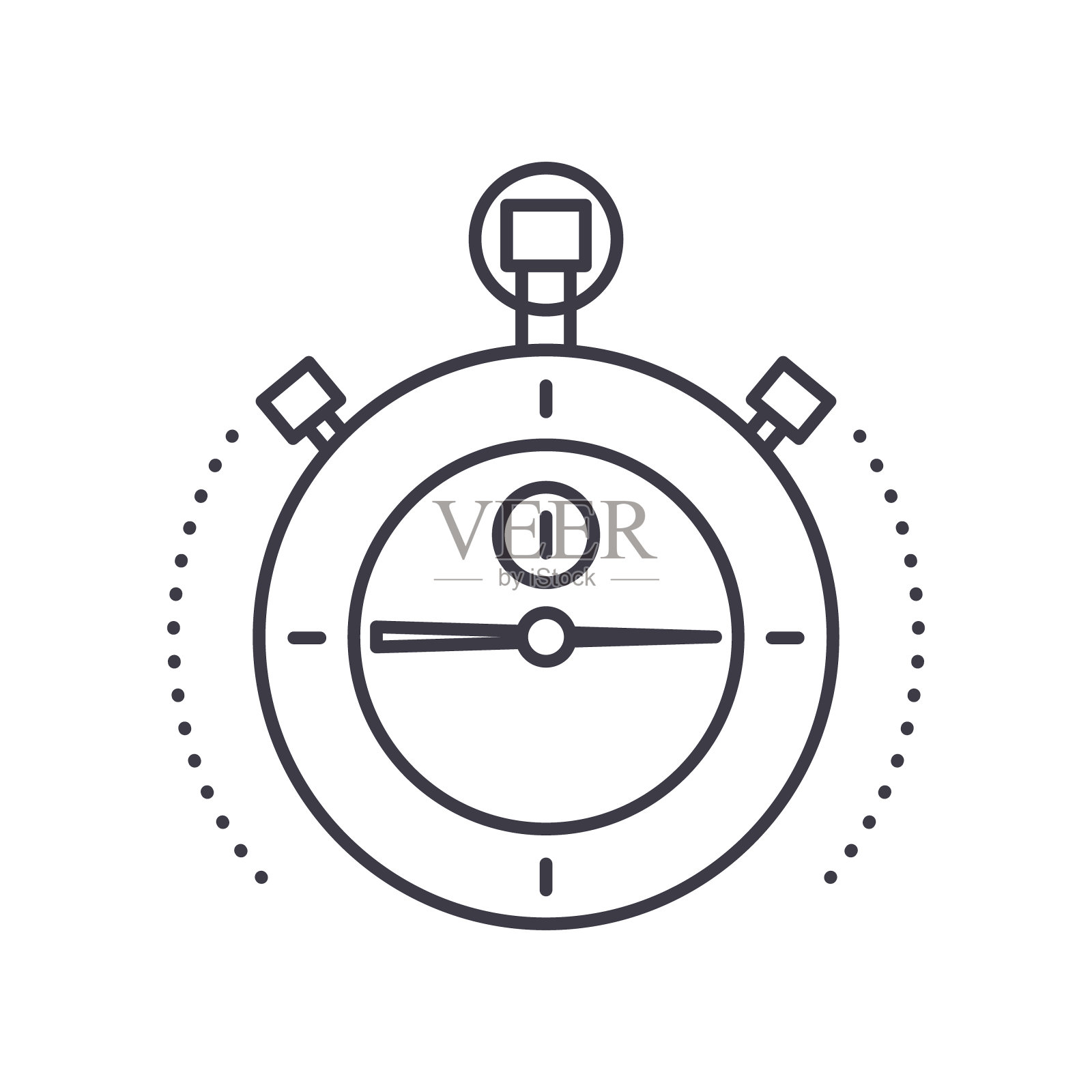 秒表计时器图标,线性孤立的插图,细线矢量,网页设计标志,轮廓概念符号与可编辑的笔触在白色的背景。插画图片素材