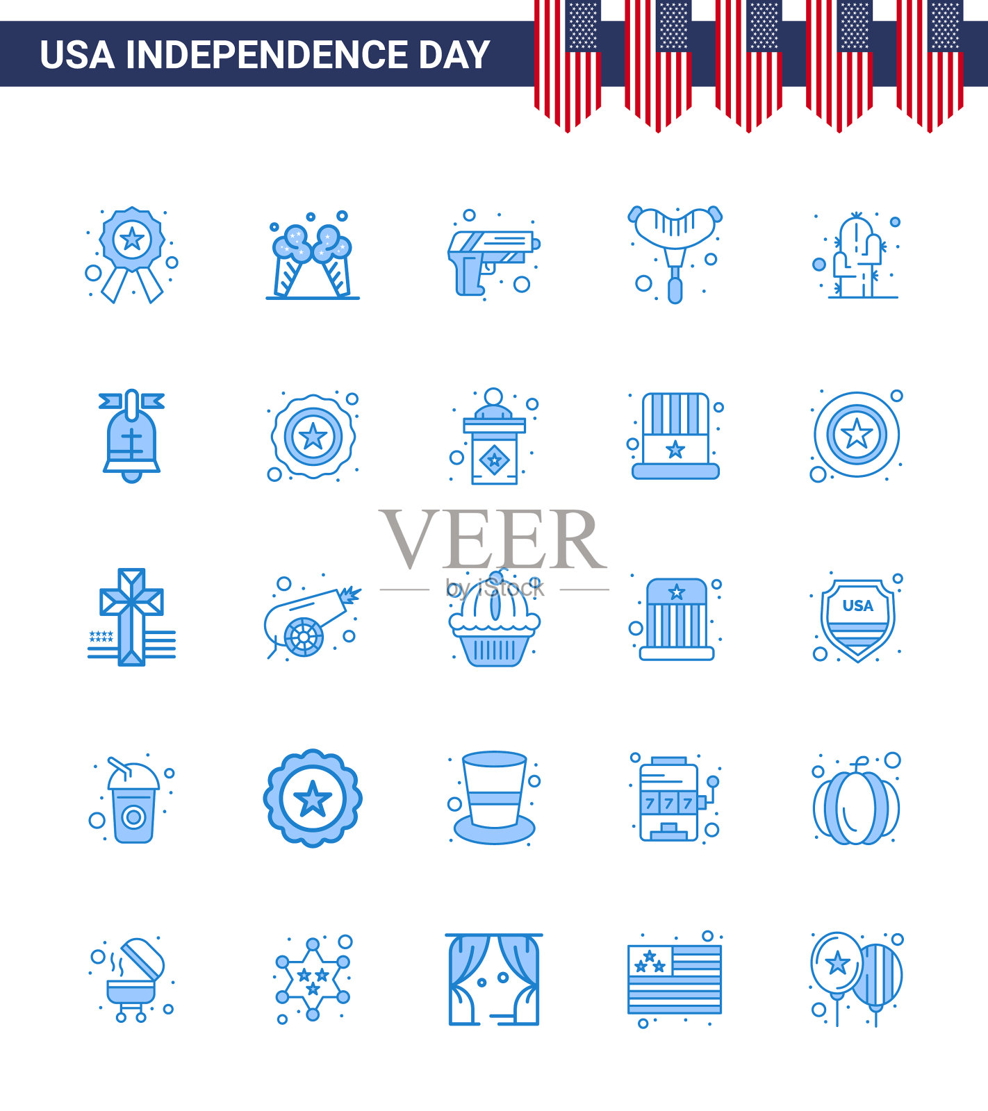 在7月4日美国独立日设置25个蓝调插画图片素材