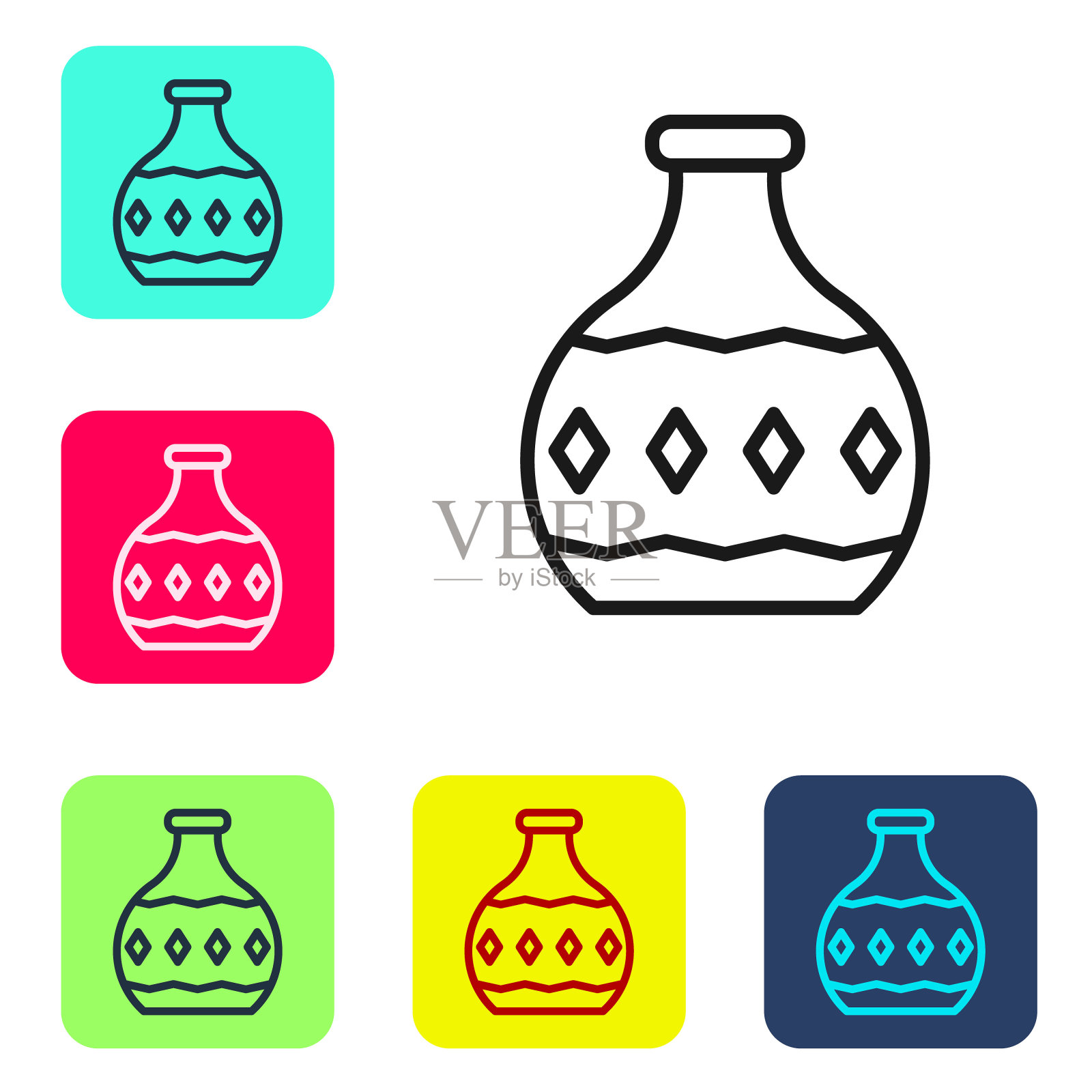 黑线龙舌兰瓶图标孤立在白色背景。墨西哥酒精饮料。设置图标为彩色方框按钮。向量图标素材