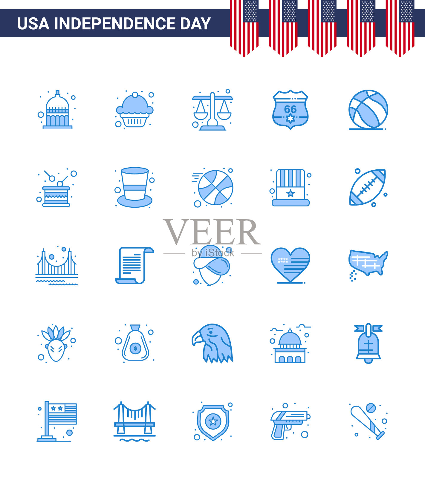 蓝色包25个美国独立日的象征插画图片素材
