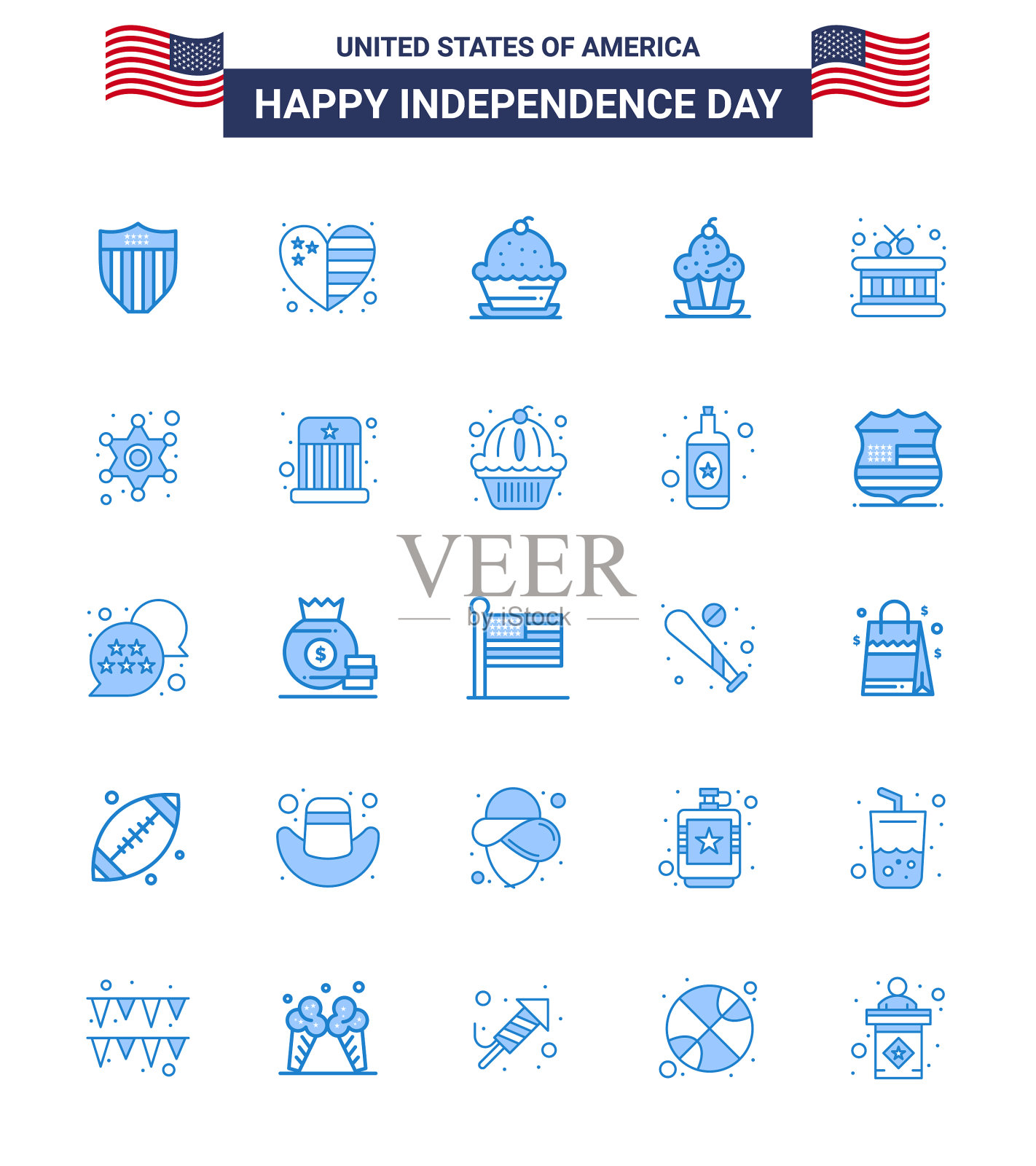 可编辑的蓝色包美国日25简单的蓝色插画图片素材