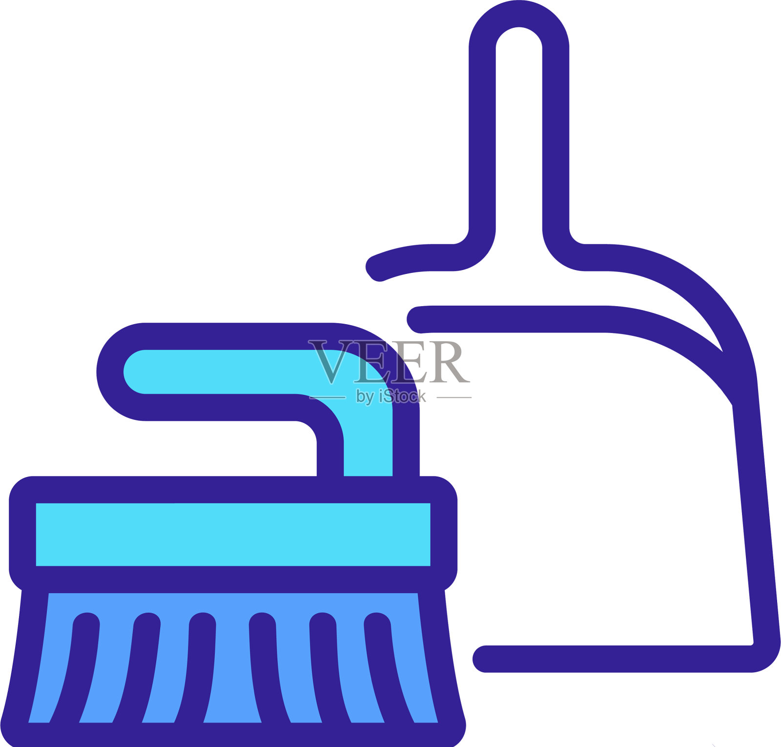 簸箕和刷子除尘图标轮廓设计元素图片