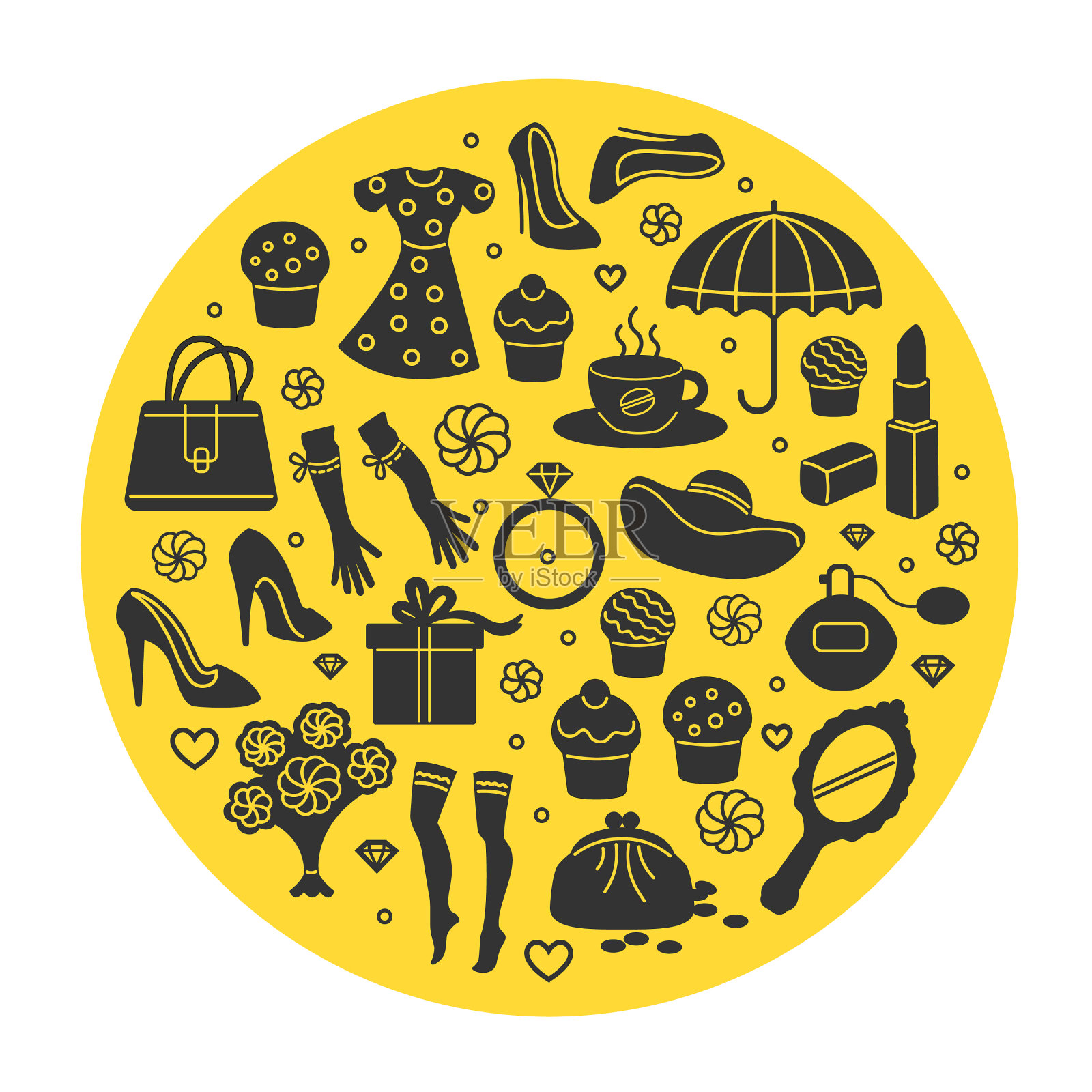 女人的东西都是圆形的插画图片素材