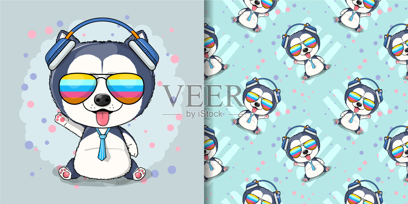 可爱的卡通哈士奇小狗给孩子们插画图片素材