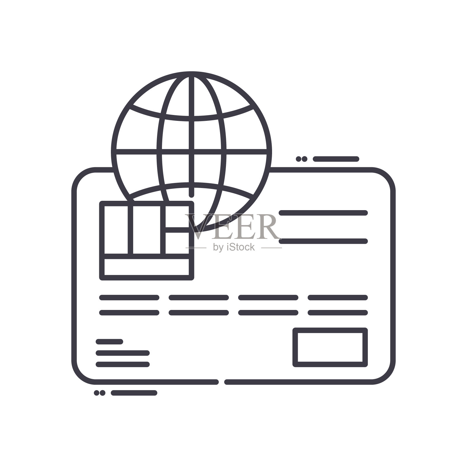 借记卡图标,线性孤立的插图,细线矢量,网页设计标志,轮廓概念符号与可编辑的笔画在白色的背景。插画图片素材