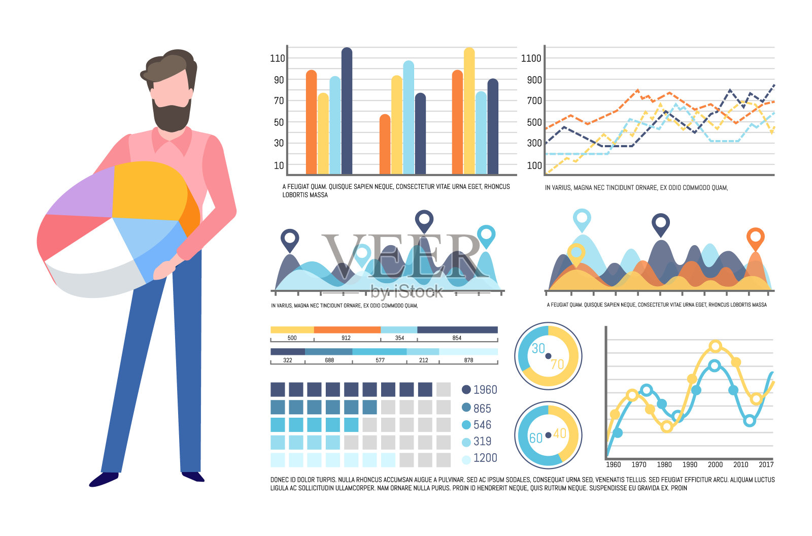 商人持有饼图,信息图表集插画图片素材