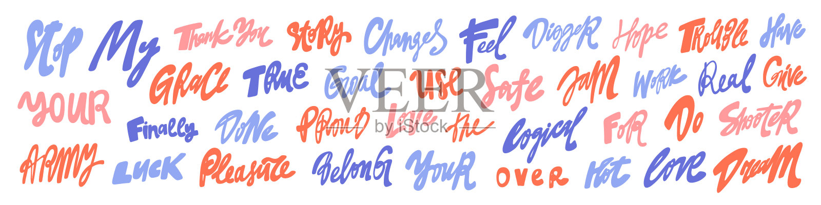 矢量手画贴纸符号集合词。插画图片素材