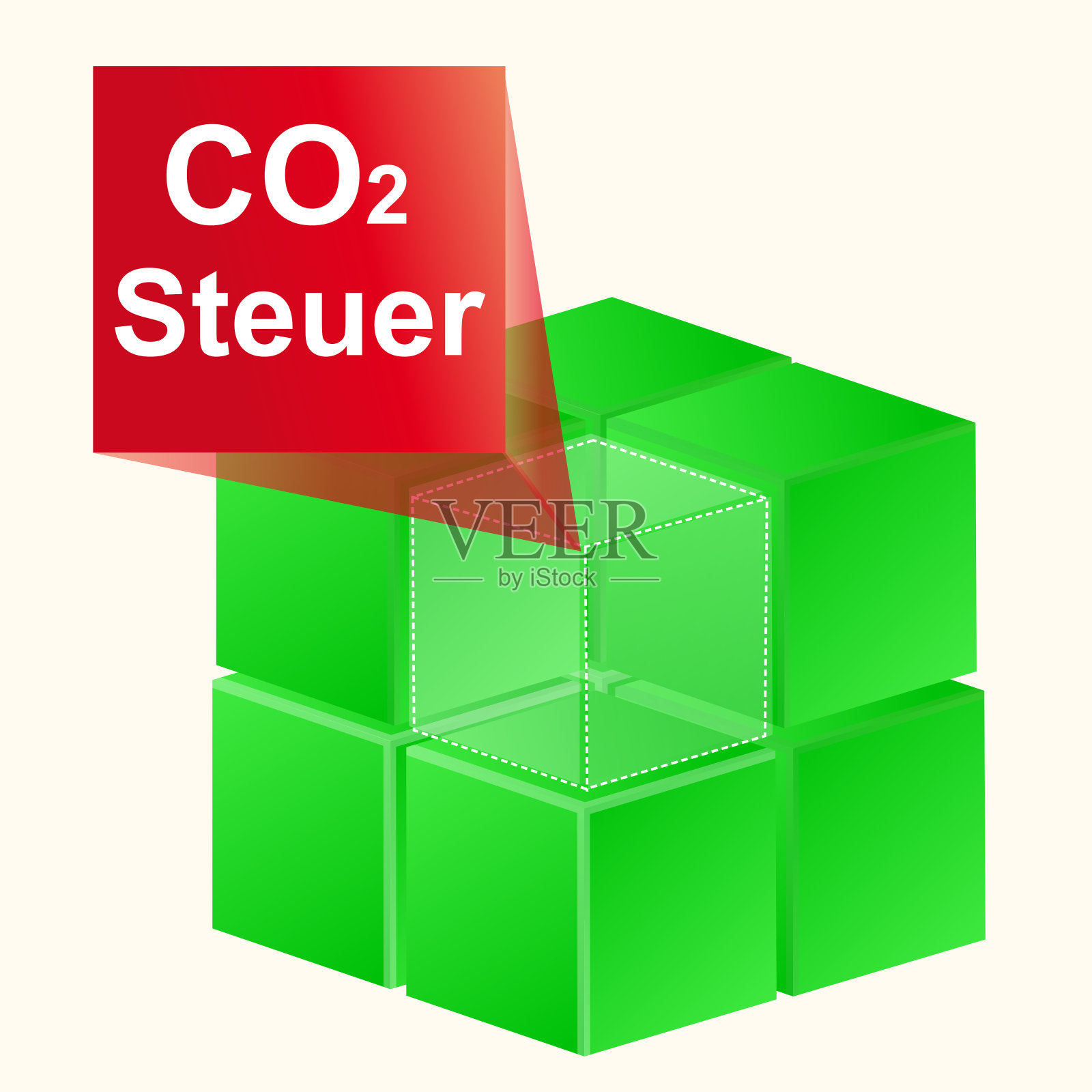 3D插图3D绿色立方体与二氧化碳税标签插画图片素材