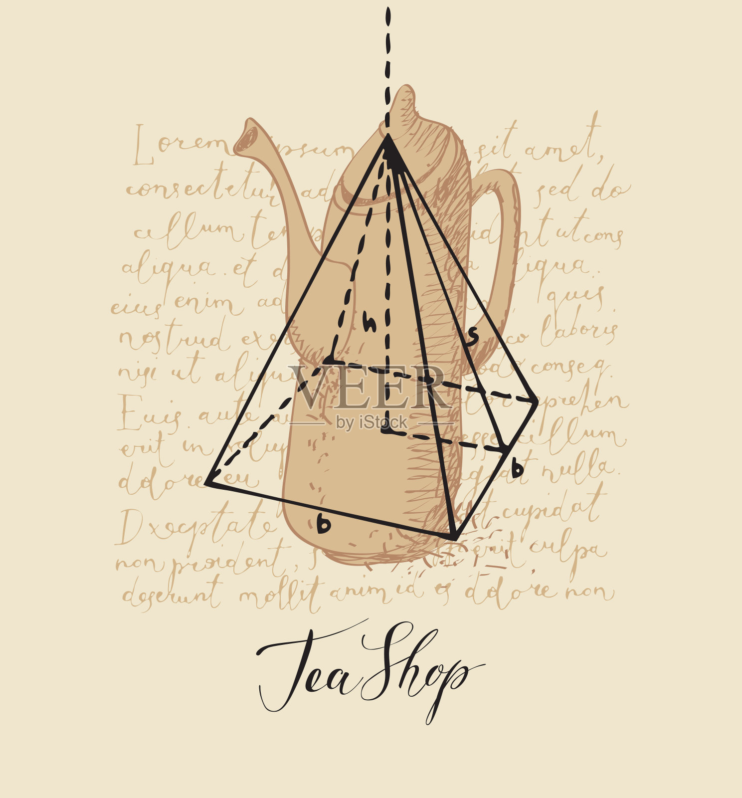 带有手绘茶壶的茶店横幅插画图片素材