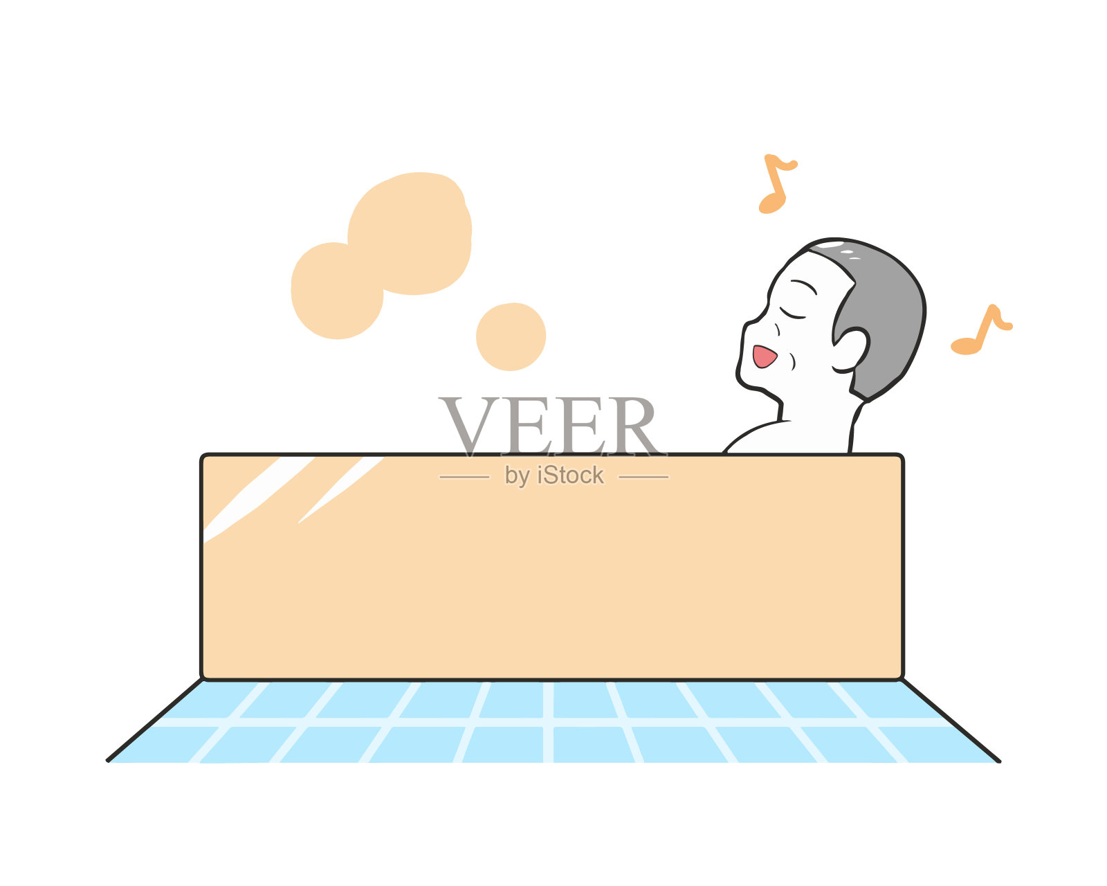 一个侧身洗澡的老人插画图片素材