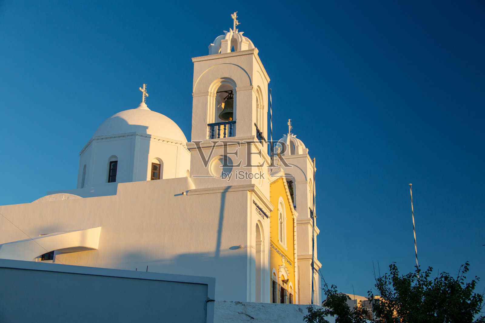圣托里尼岛Agii的Megalochori教堂晚上录音Anérgi照片摄影图片