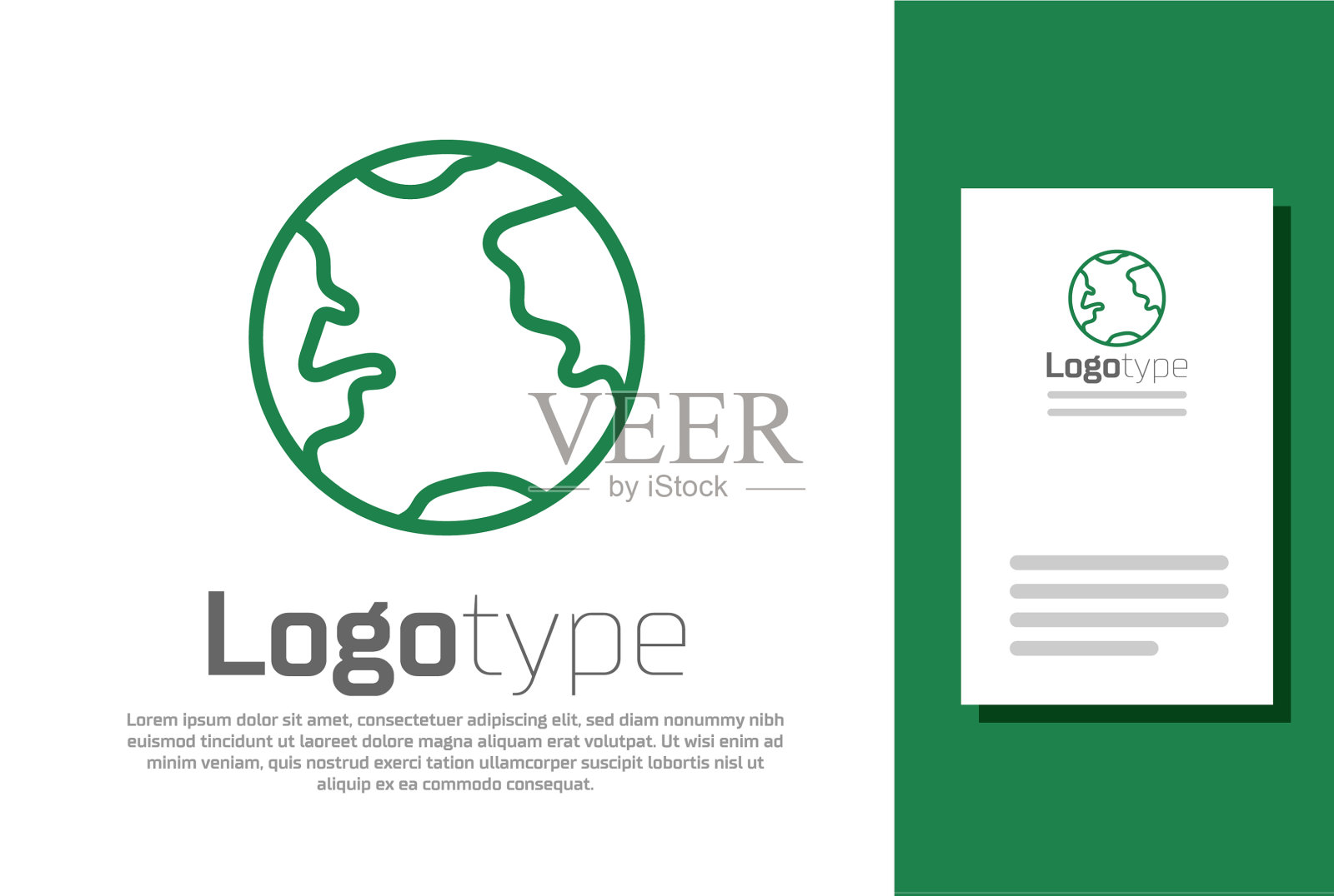 绿色线地球地球图标孤立在白色插画图片素材