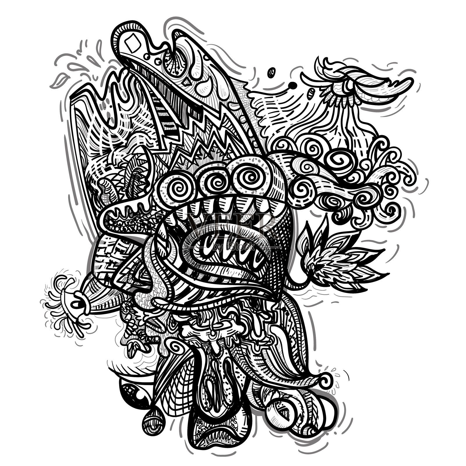 抽象线条艺术纠缠黑白插画图片素材