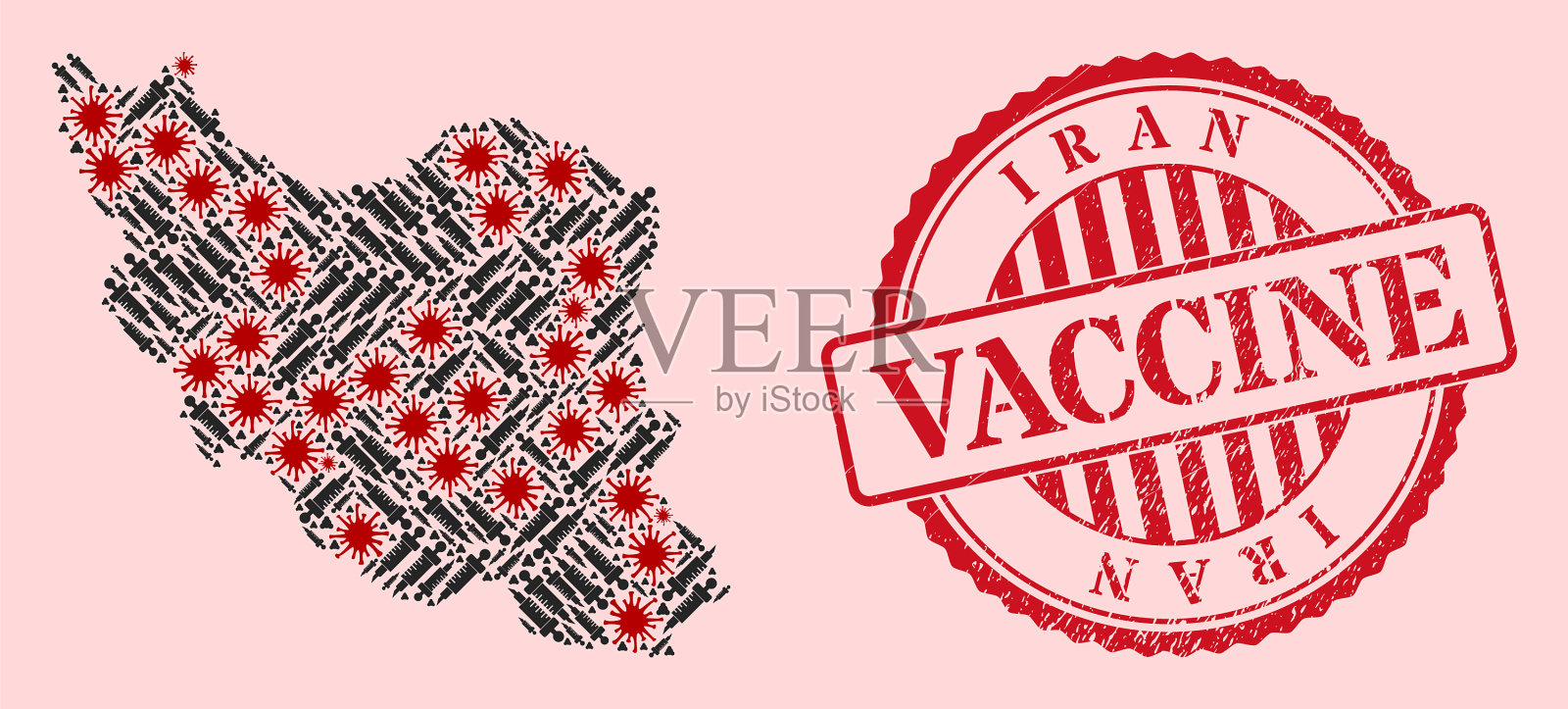 冠状病毒疫苗马赛克伊朗地图和橡胶插画图片素材