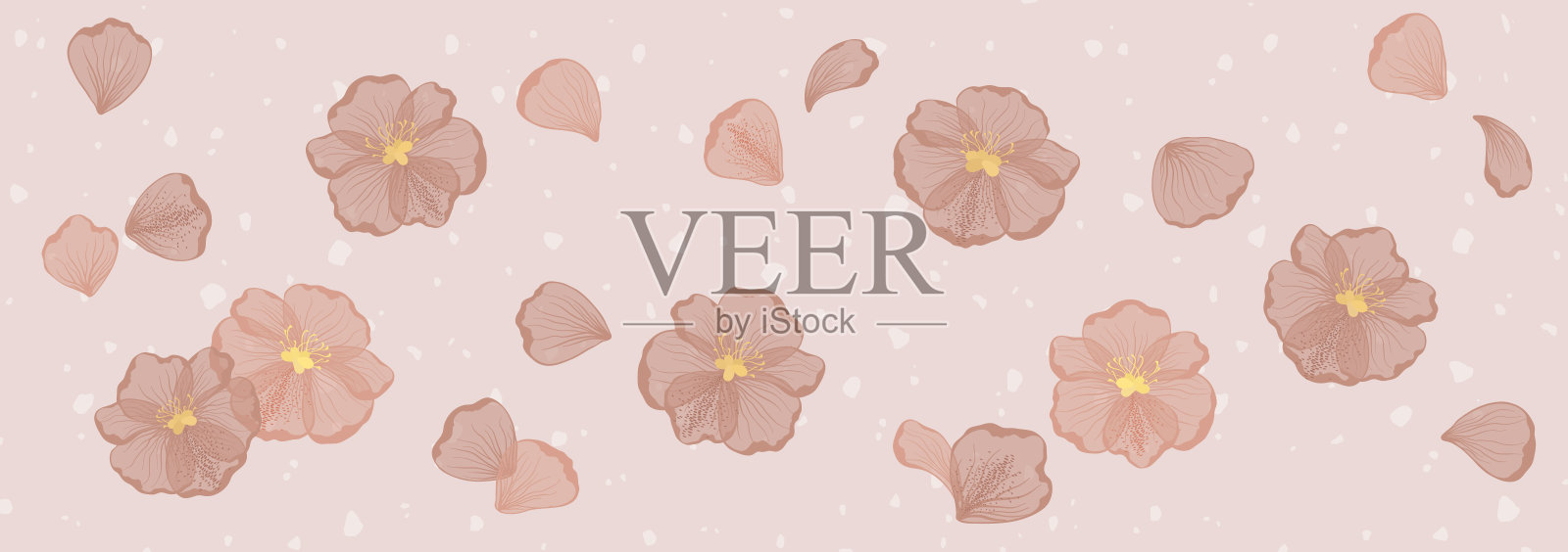 向量图案与纹理在粉红色调与樱花。植物日本的故事与花。现代社交网络页面设计的概念。用于横幅,墙纸,墙壁设计,日历。插画图片素材