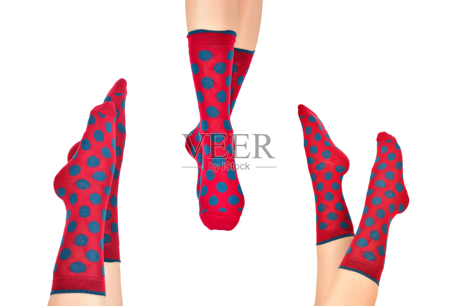 穿红袜子的女人被孤立在白色的背景上。前视图。照片摄影图片