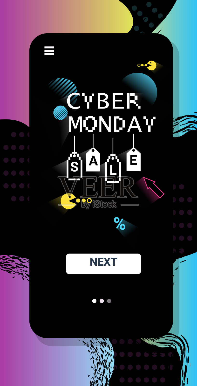 网络星期一网上销售海报广告传单假日购物促销8位像素艺术风格的横幅设计模板素材