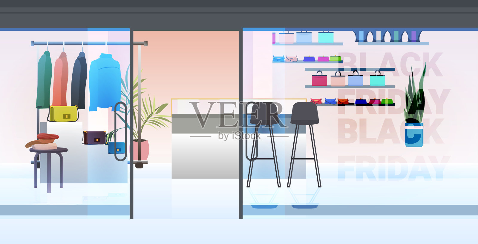 现代时装店内部空无一人的女装店插画图片素材