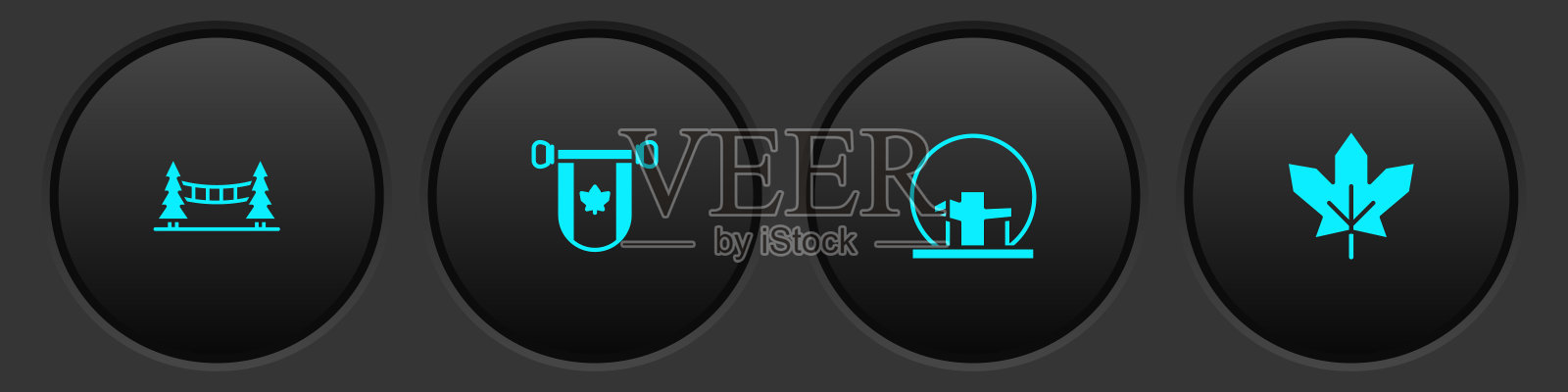 集卡皮拉诺吊桥、加拿大彭南特、蒙特利尔生物圈和加拿大枫叶为标志。向量图标素材