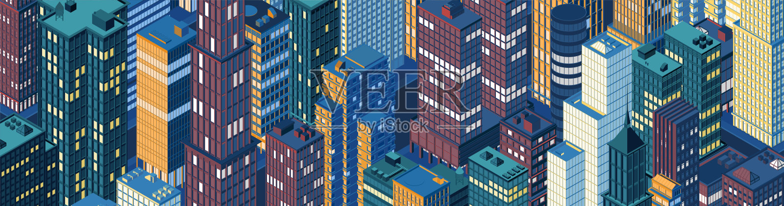 2.5D城市天际线插画图片素材