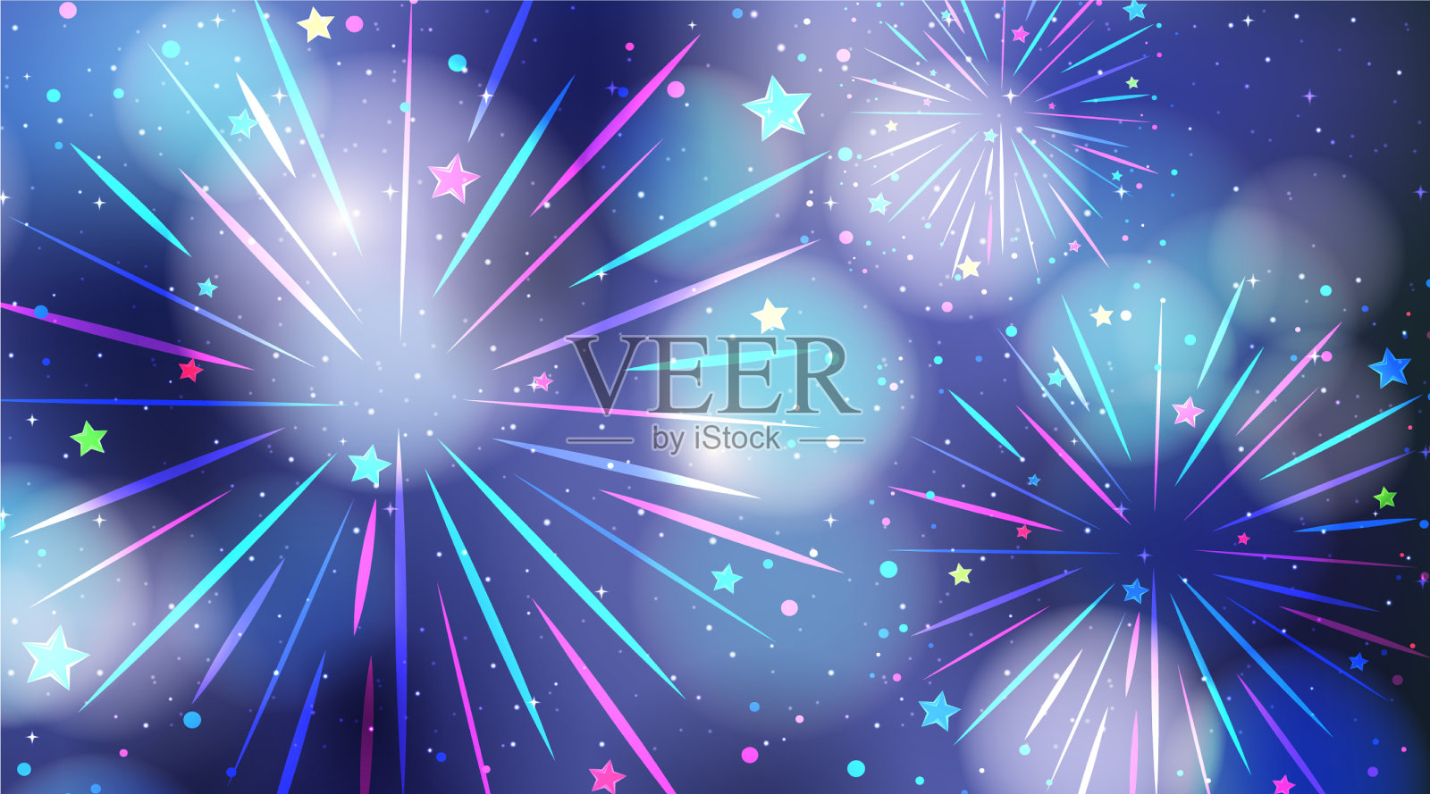 天空中五颜六色的烟花插画图片素材