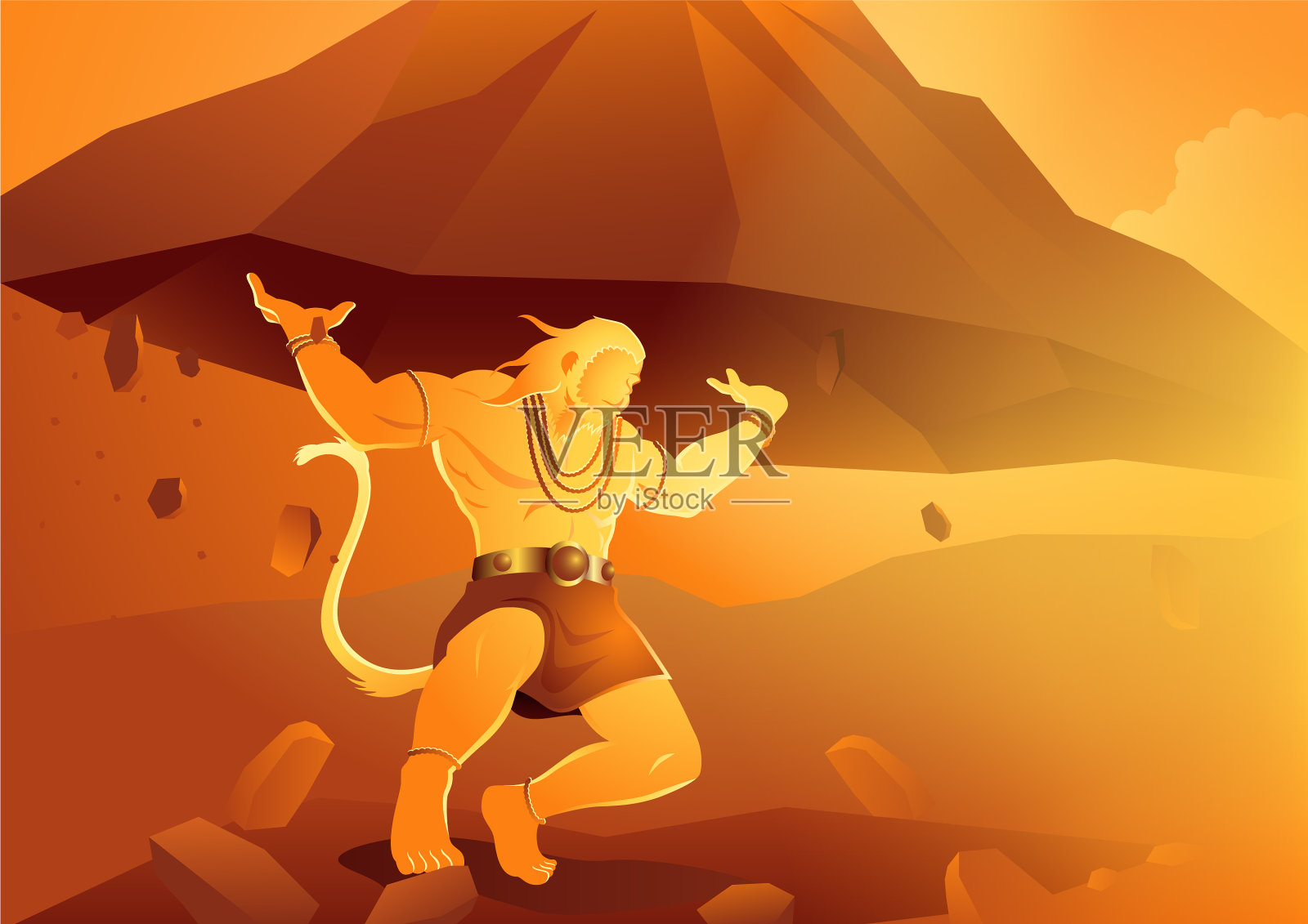 哈努曼举起龙之山插画图片素材