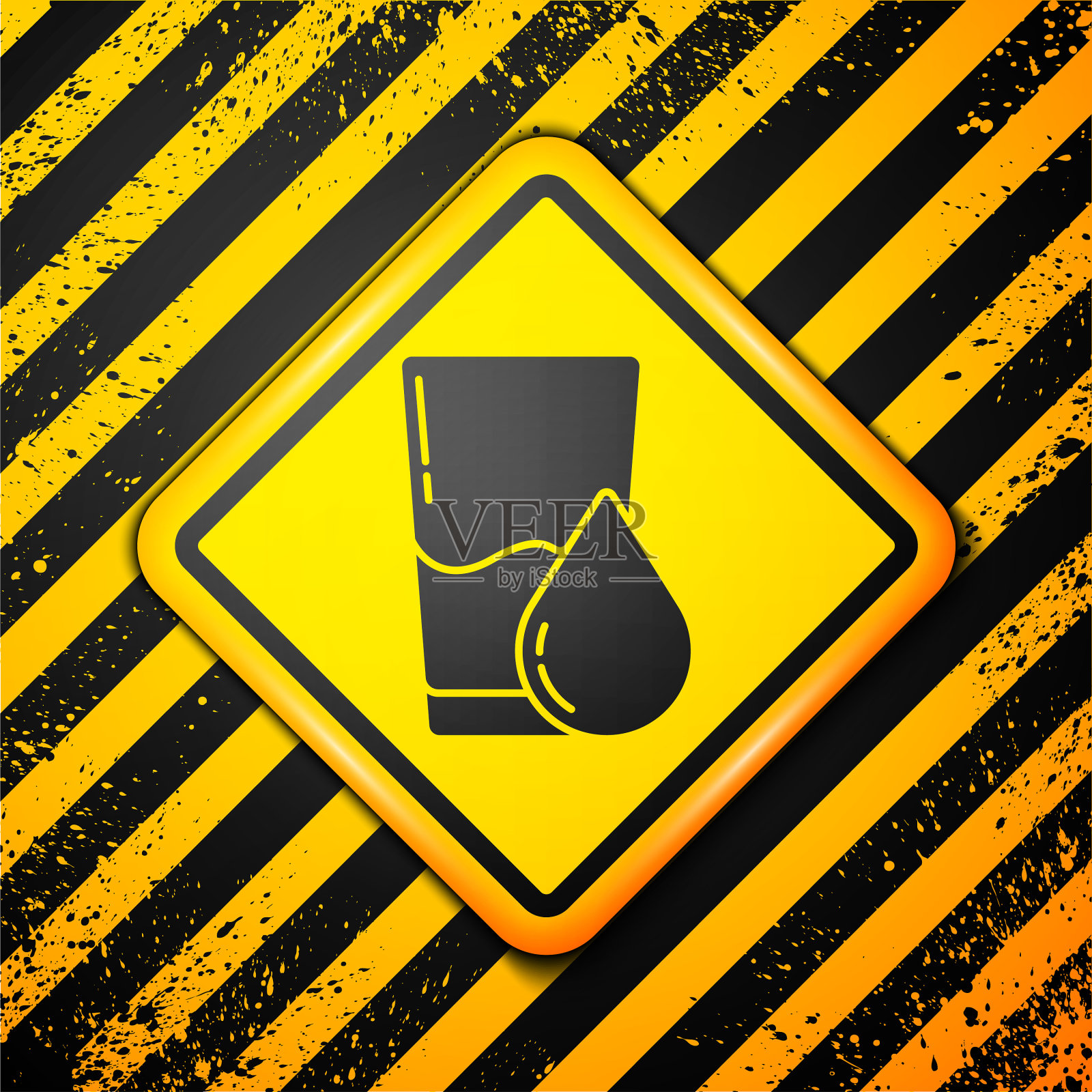 黑色玻璃与水图标隔离在黄色上插画图片素材