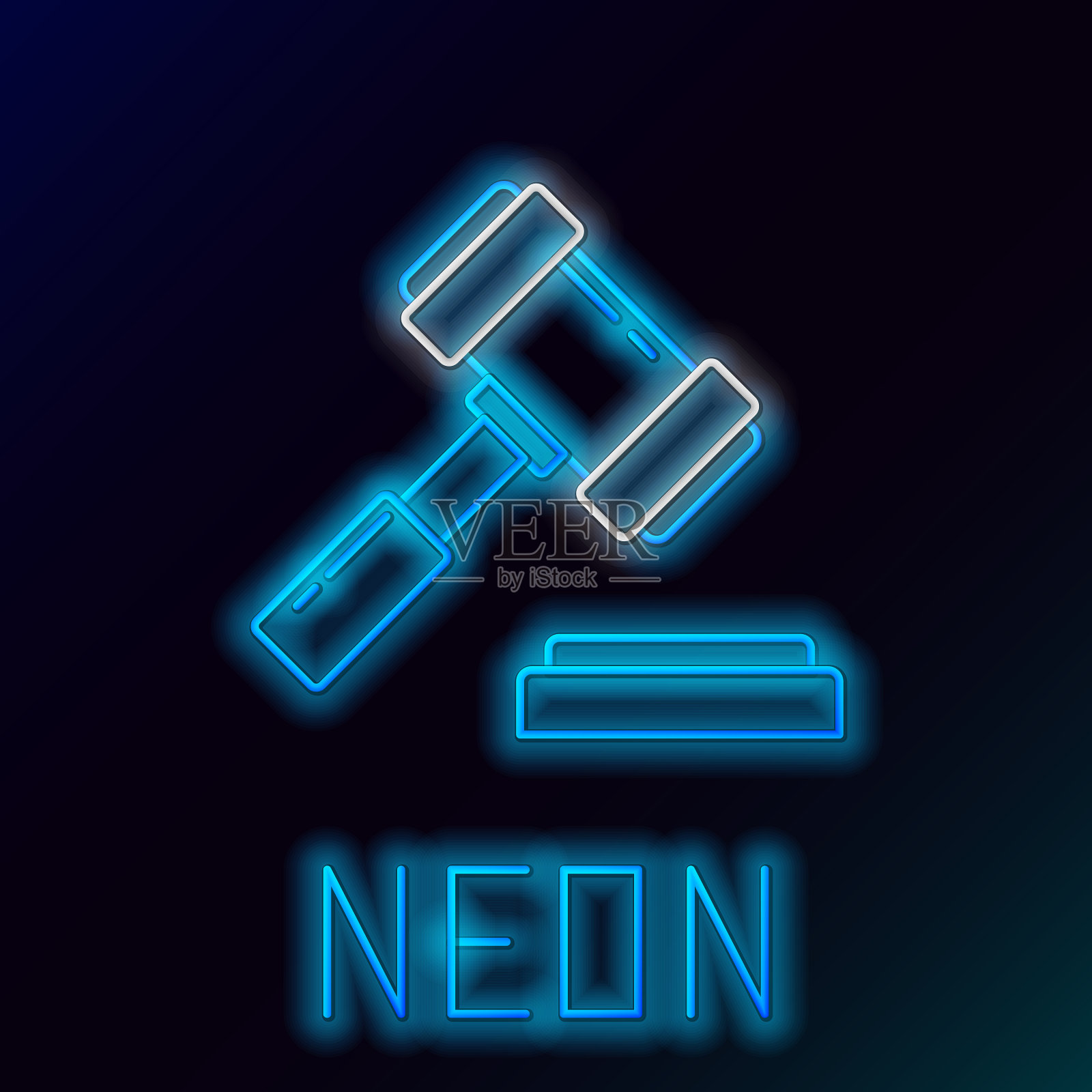 发光的霓虹灯线判断小木槌图标孤立上插画图片素材