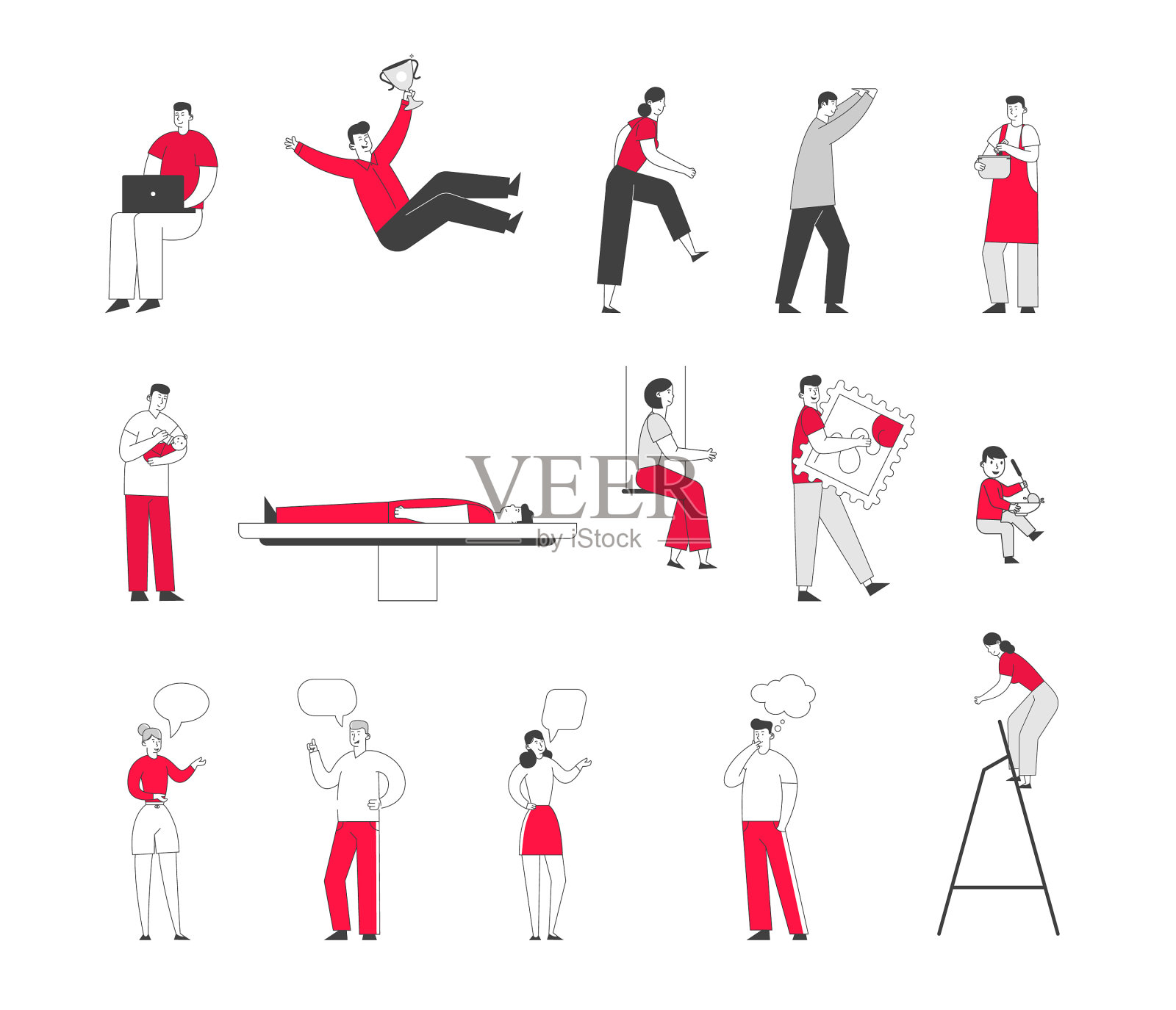 设定男性和女性角色在办公室工作插画图片素材