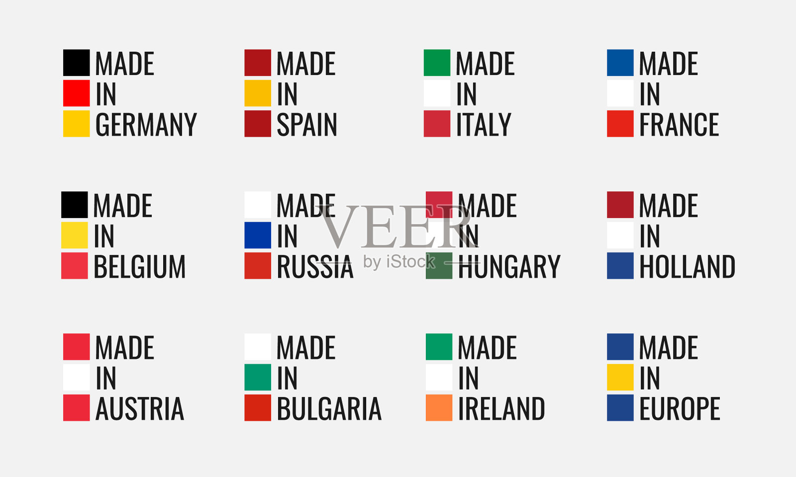 标志集在德国,法国,意大利制造图标素材