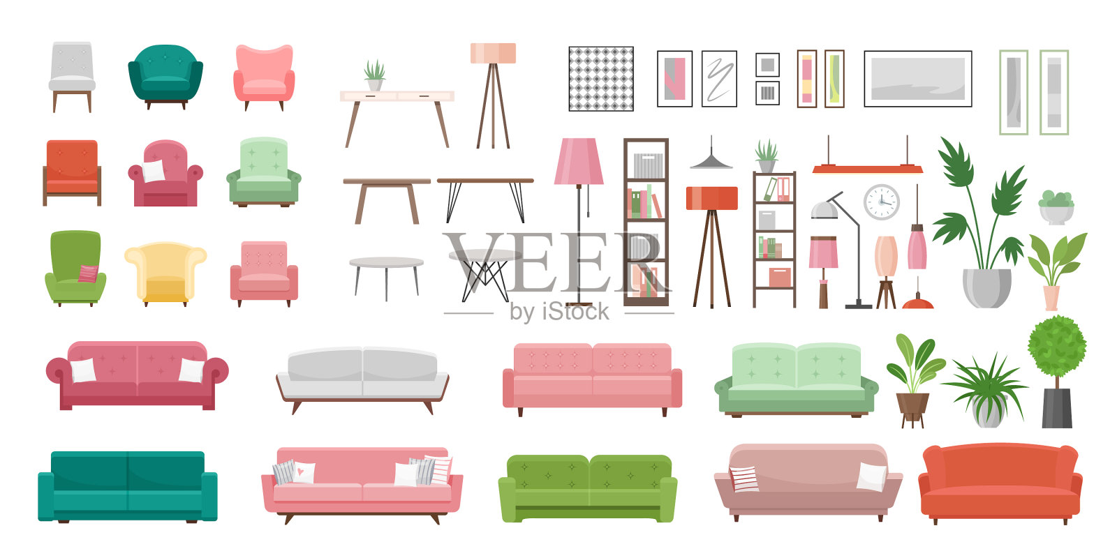 卡通家具套装插画图片素材