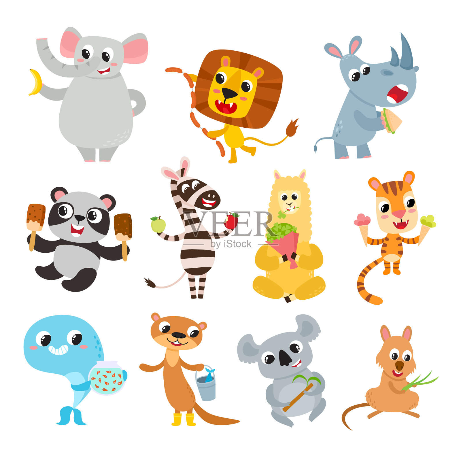 收集可爱的卡通动物配餐插画图片素材
