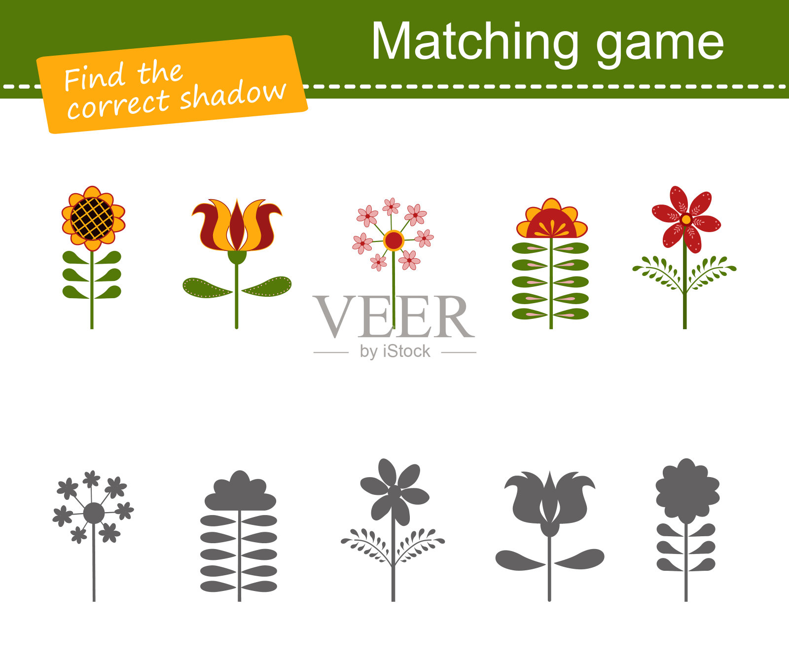 找到正确的影子。儿童教育游戏。平的卡通风格。插画图片素材